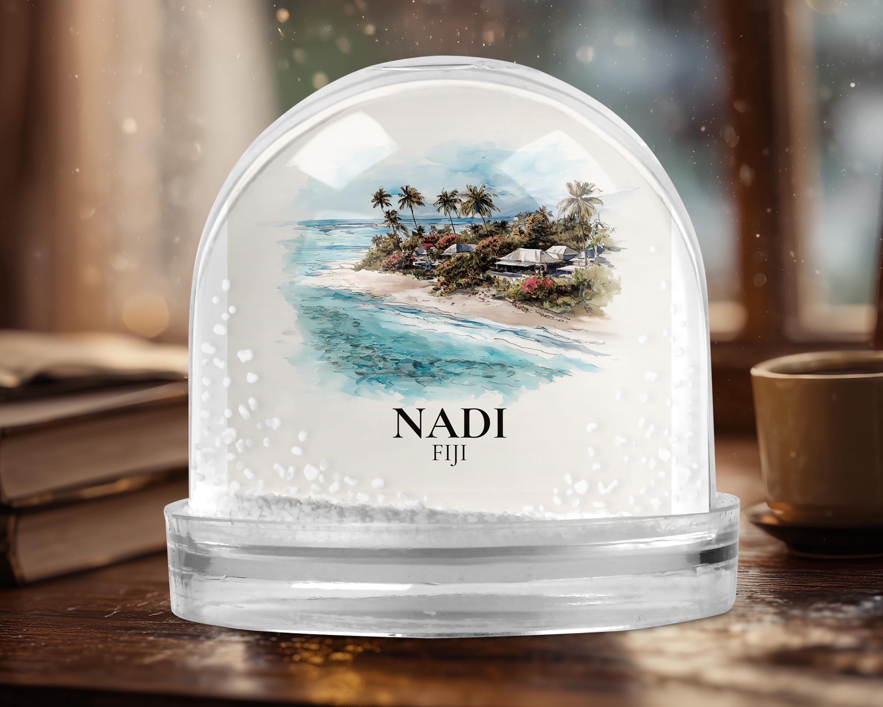 Nadi Fiji Snow Globe, Personalized Watercolor, Custom Travel Souvenir Keepsake City Dome