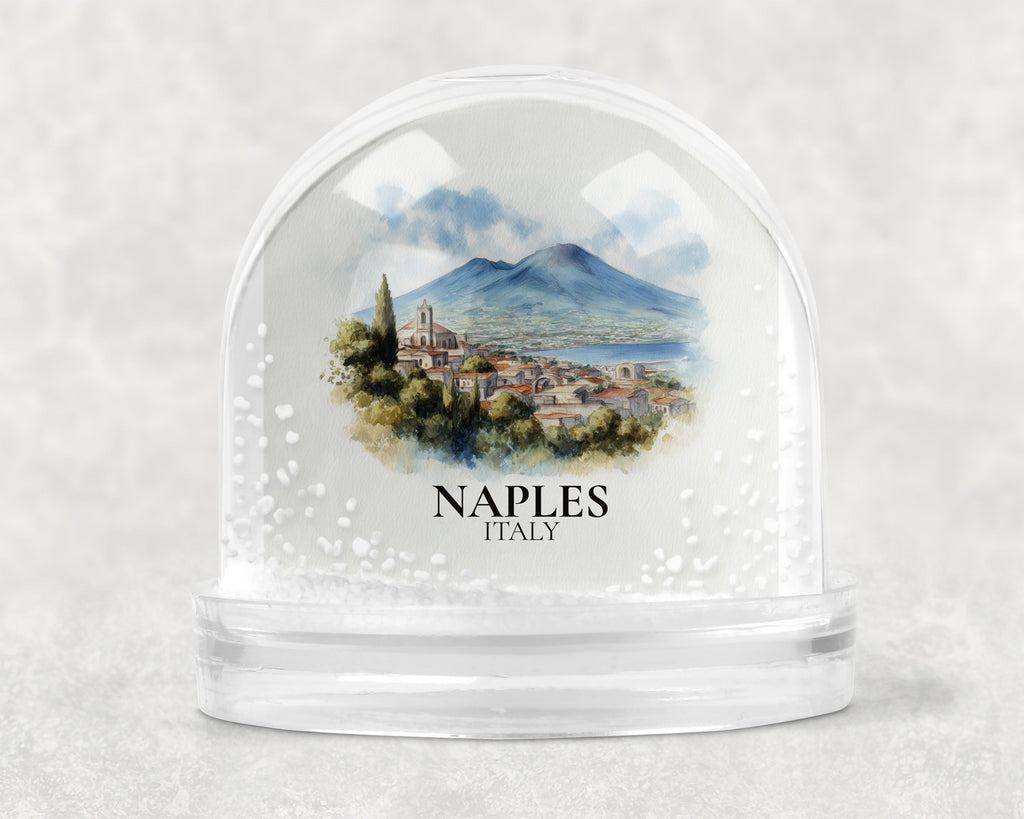 Naples Italy Snow Globe, Personalized Watercolor, Custom Travel Souvenir Keepsake City Dome
