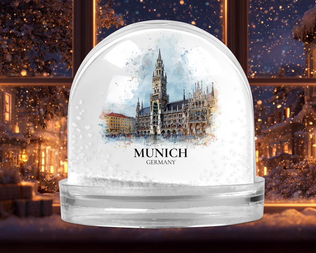 Munich Germany Snow Globe, Personalized Watercolor, Custom Travel Souvenir Keepsake City Dome