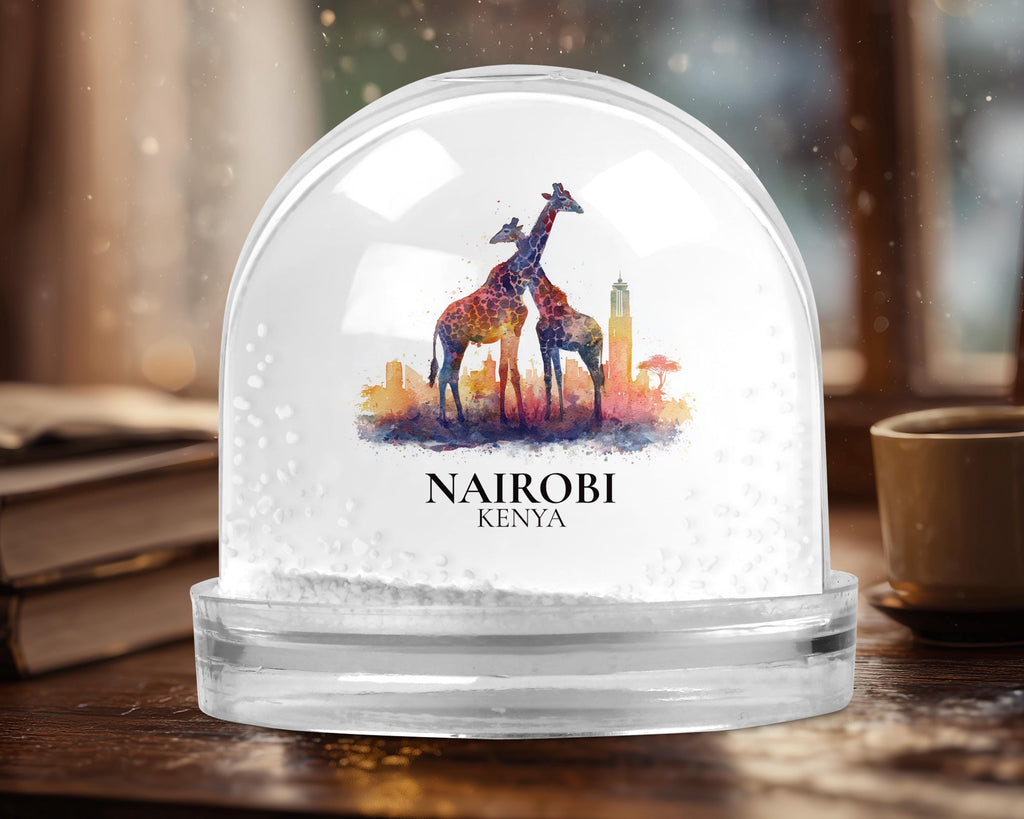 Nairobi Kenya Snow Globe, Personalized Watercolor, Custom Travel Souvenir Keepsake City Dome