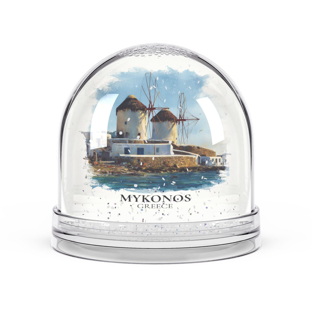Mykonos Greece Snow Globe, Personalized Watercolor, Custom Travel Souvenir Keepsake City Dome