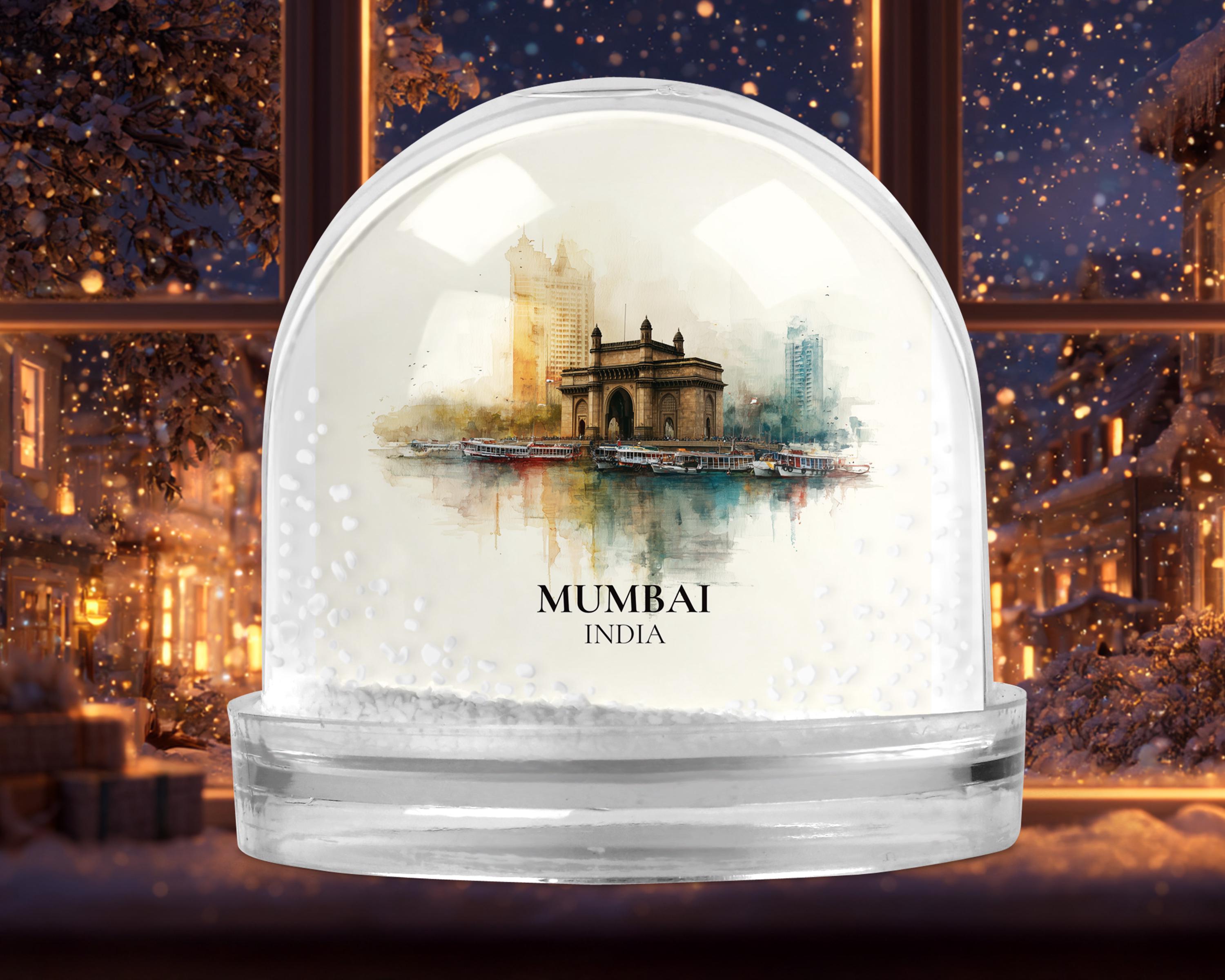 Mumbai India Snow Globe, Personalized Watercolor, Custom Travel Souvenir Keepsake City Dome