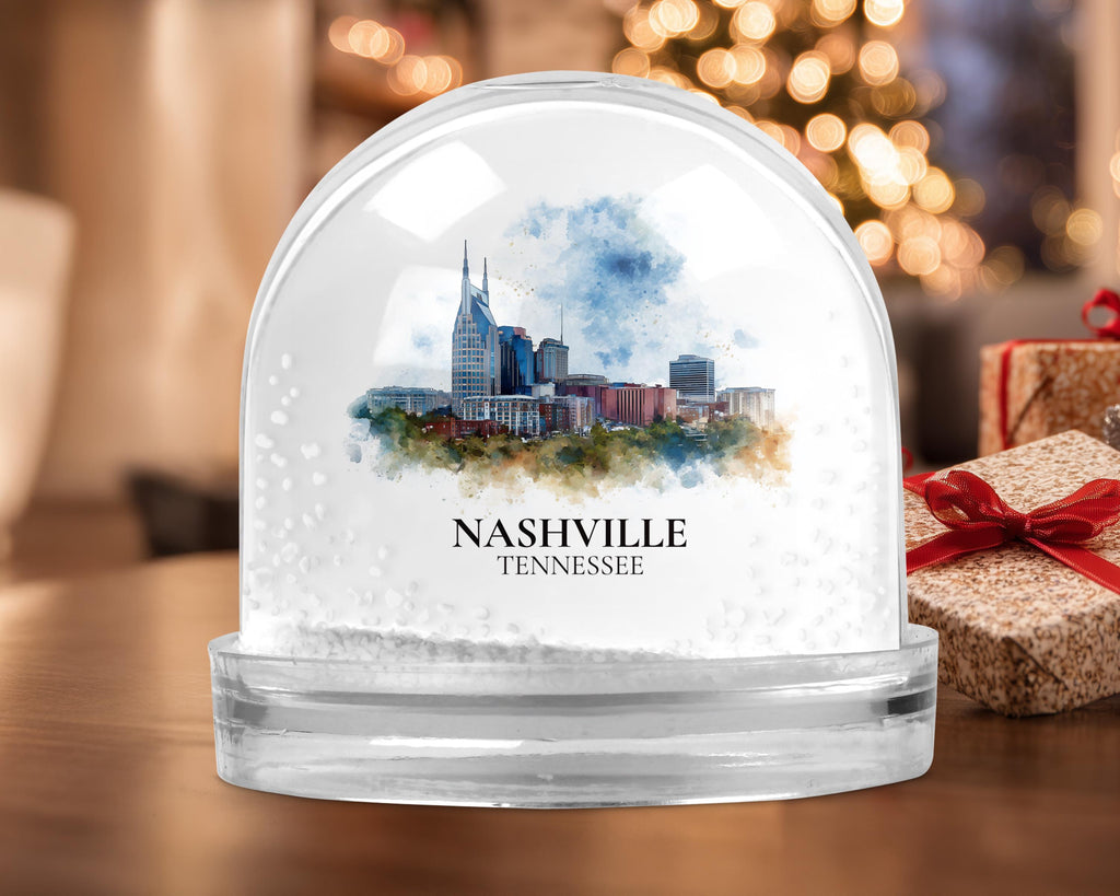 Nashville Tennessee Snow Globe, Personalized Watercolor, Custom Travel Souvenir Keepsake City Dome