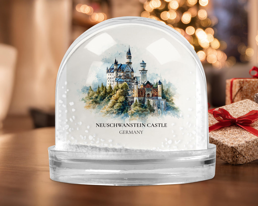 Neuschwanstein Castle Germany Snow Globe, Personalized Watercolor, Custom Travel Souvenir Keepsake City Dome