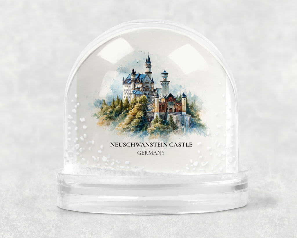 Neuschwanstein Castle Germany Snow Globe, Personalized Watercolor, Custom Travel Souvenir Keepsake City Dome