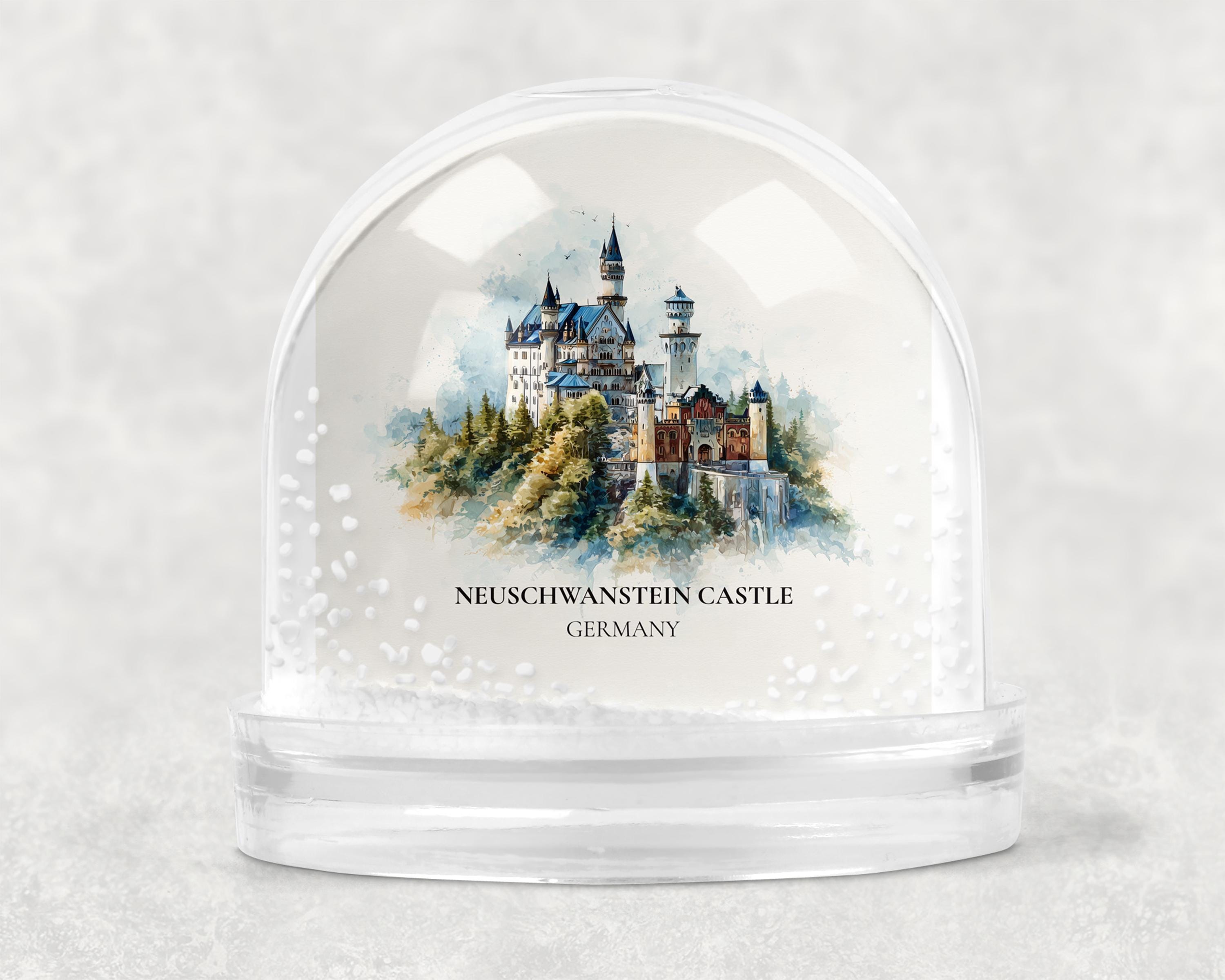 Neuschwanstein Castle Germany Snow Globe, Personalized Watercolor, Custom Travel Souvenir Keepsake City Dome