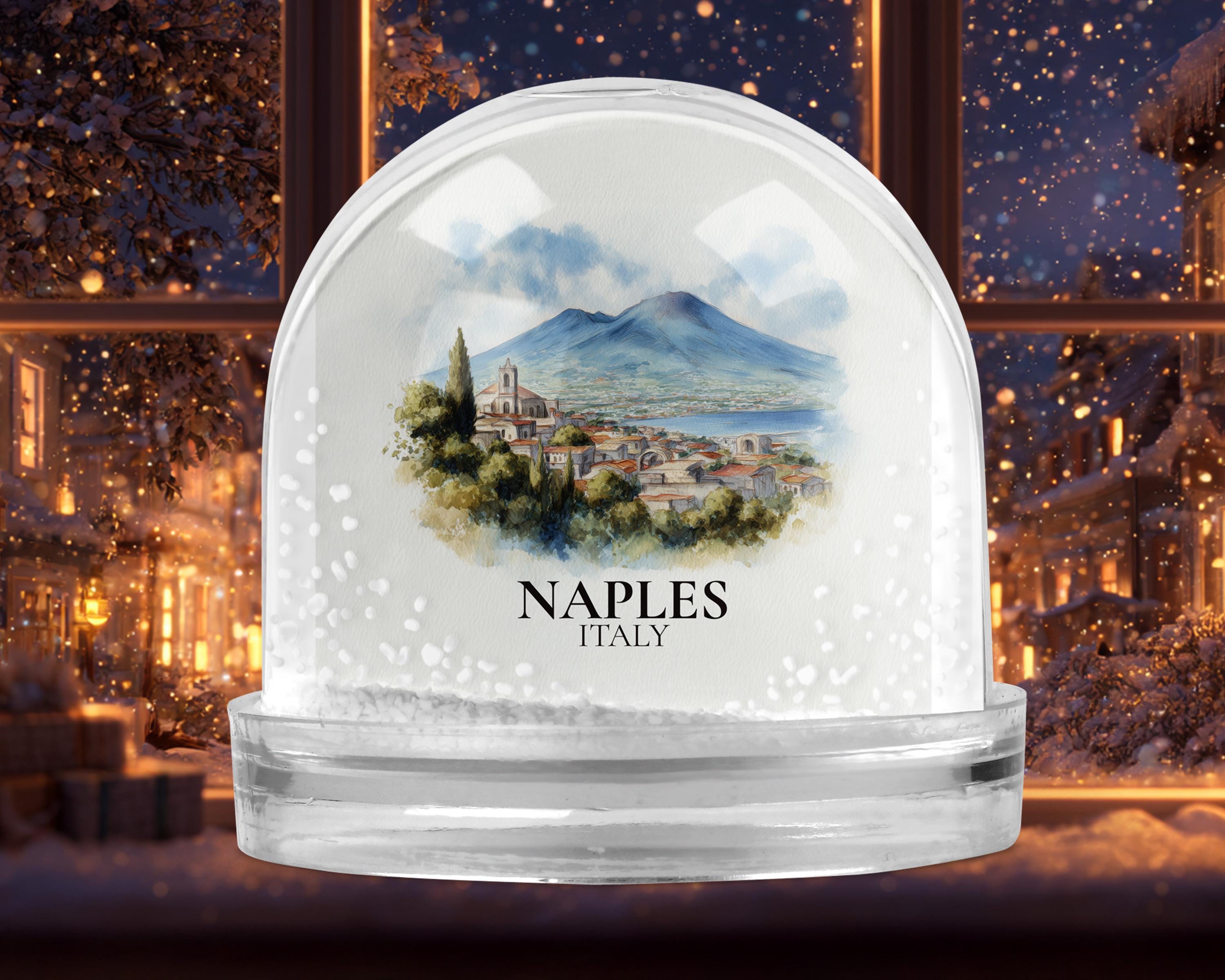 Naples Italy Snow Globe, Personalized Watercolor, Custom Travel Souvenir Keepsake City Dome