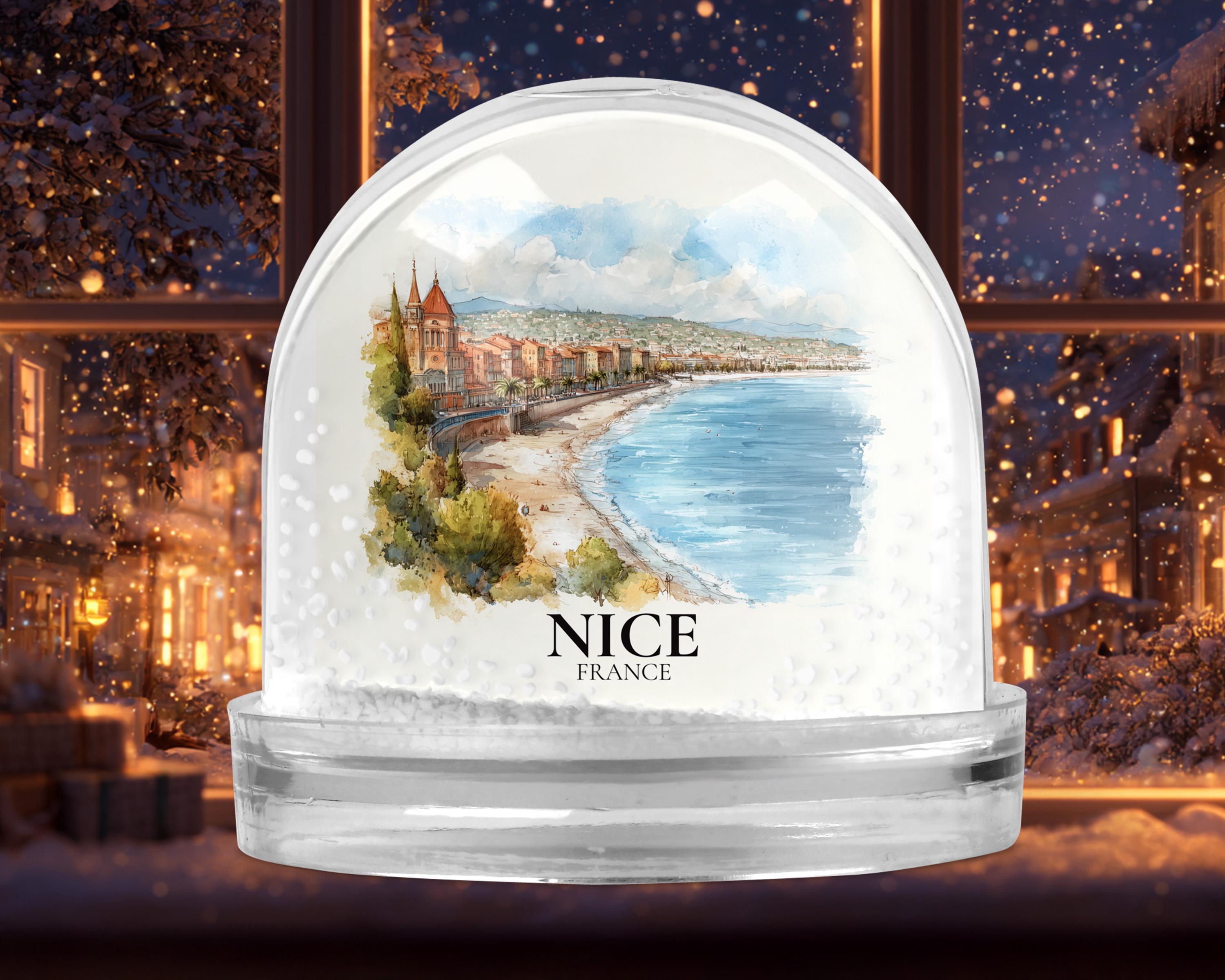 Nice France Snow Globe, Personalized Watercolor, Custom Travel Souvenir Keepsake City Dome