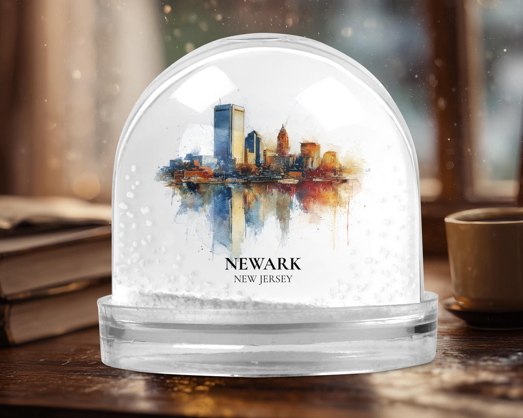 Newark New Jersey Snow Globe, Personalized Watercolor, Custom Travel Souvenir Keepsake City Dome