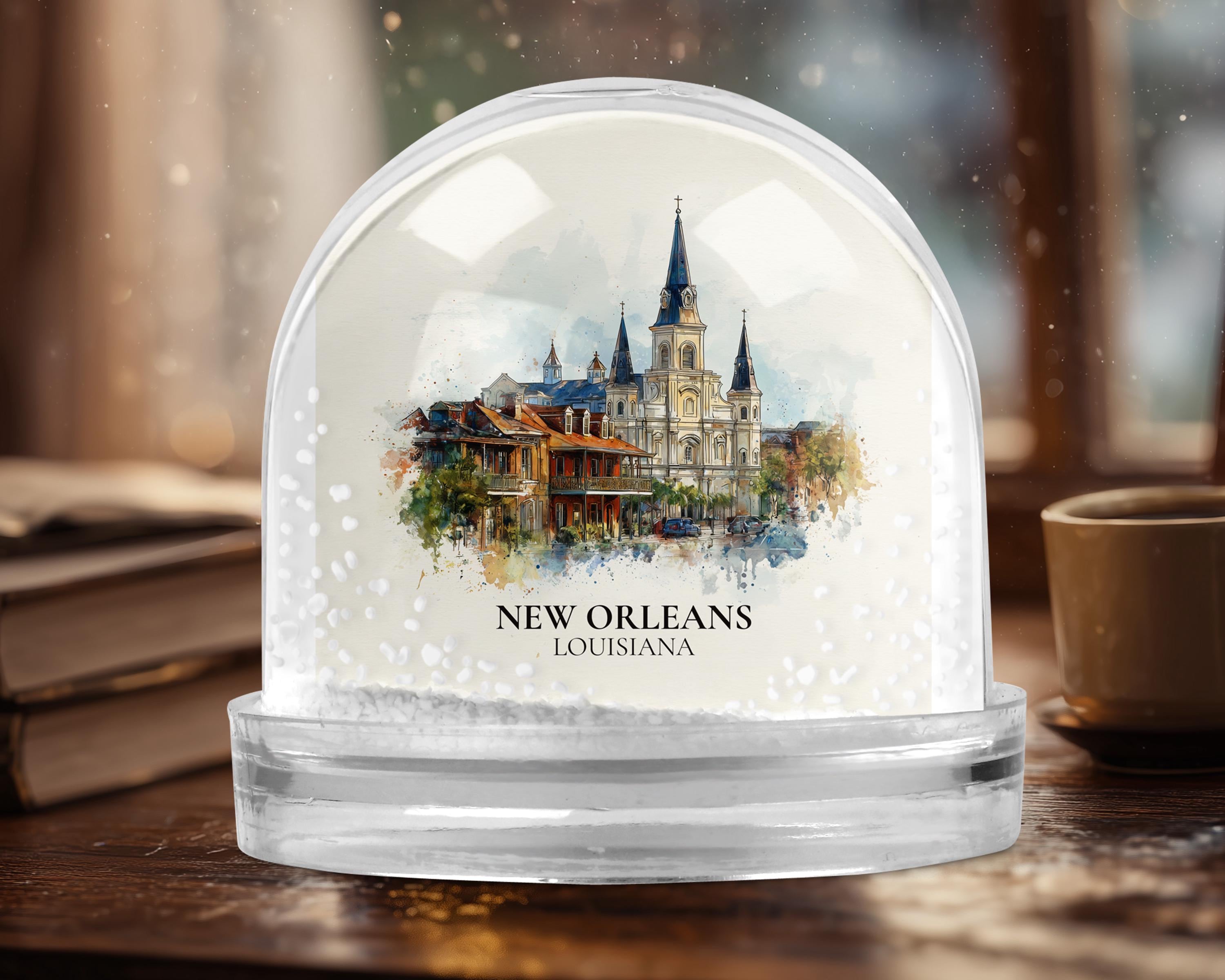 New Orleans Louisiana Snow Globe, Personalized Watercolor, Custom Travel Souvenir Keepsake City Dome