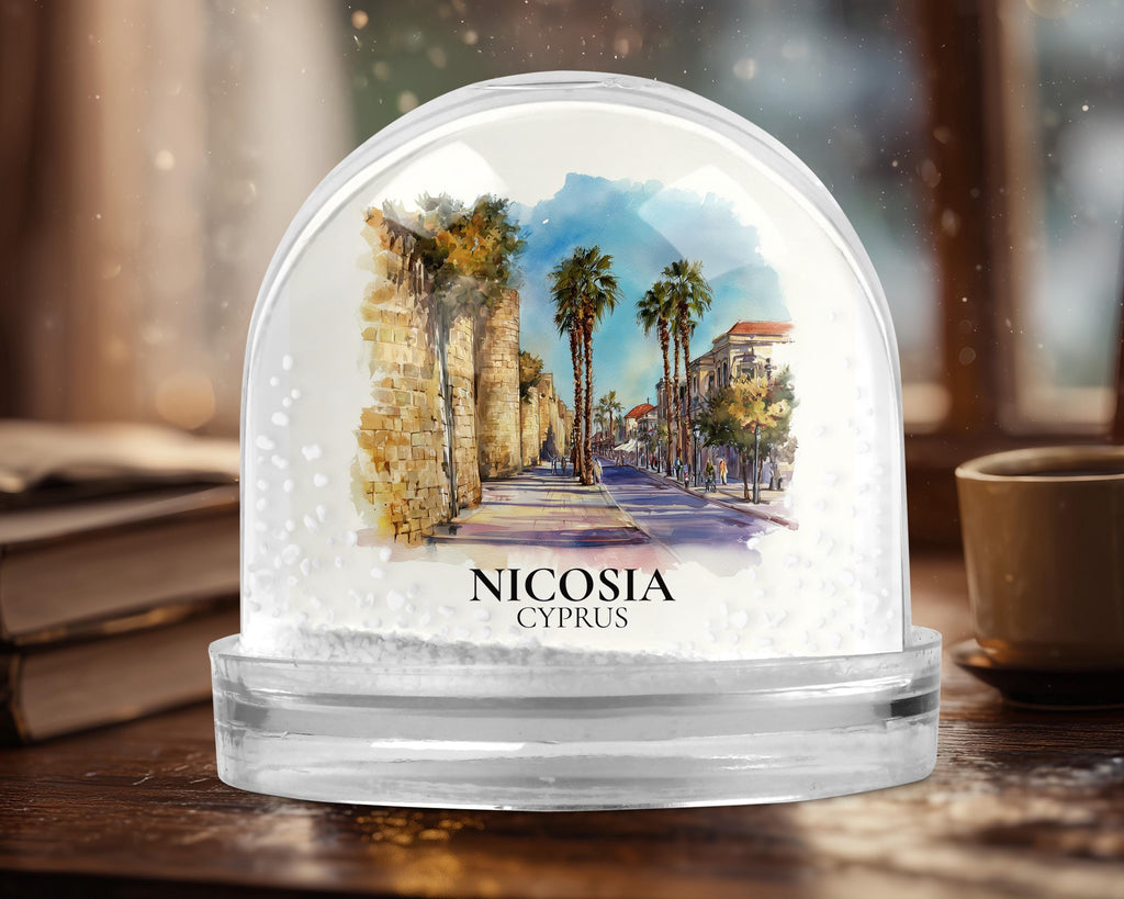 Nicosia Cyprus Snow Globe, Personalized Watercolor, Custom Travel Souvenir Keepsake City Dome