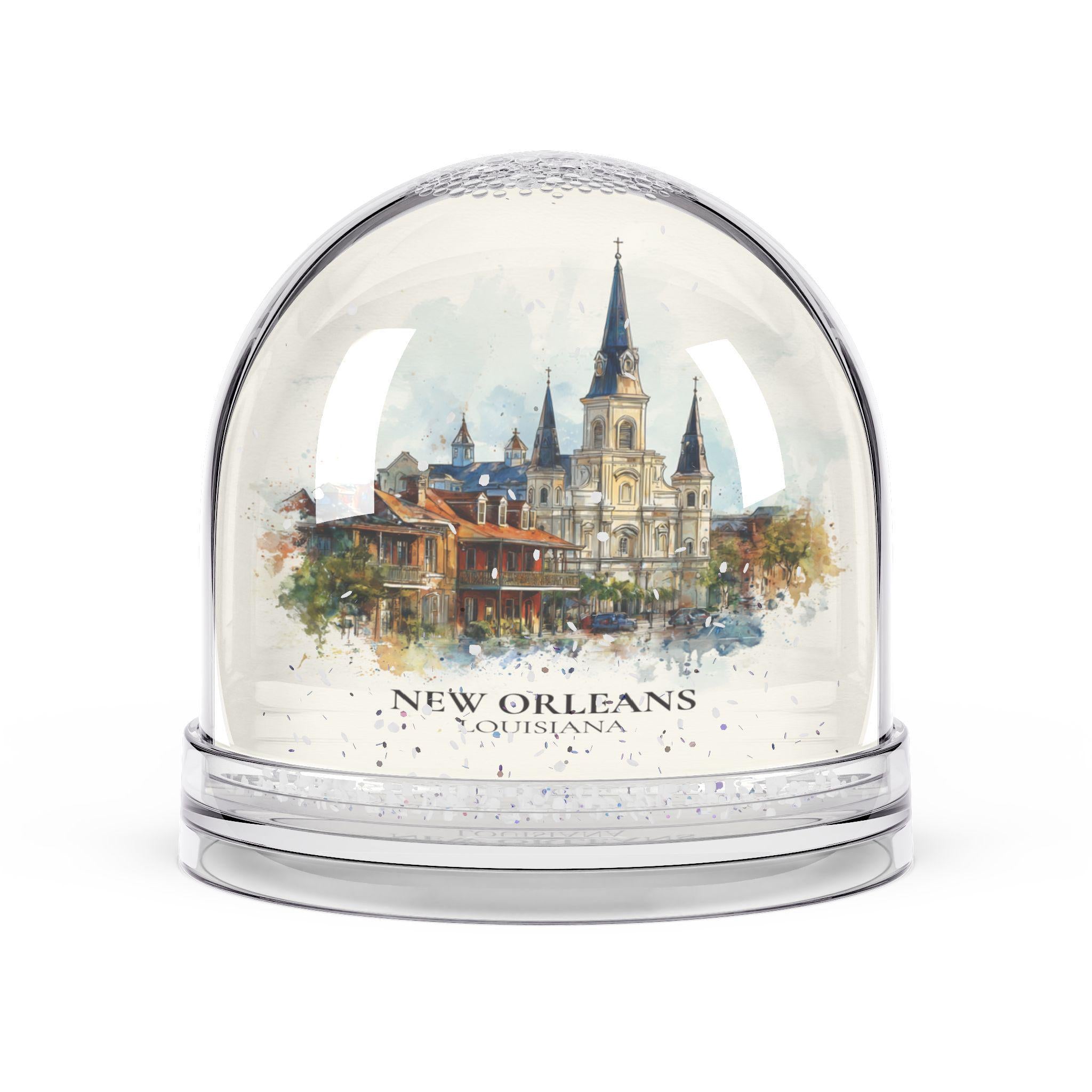 New Orleans Louisiana Snow Globe, Personalized Watercolor, Custom Travel Souvenir Keepsake City Dome