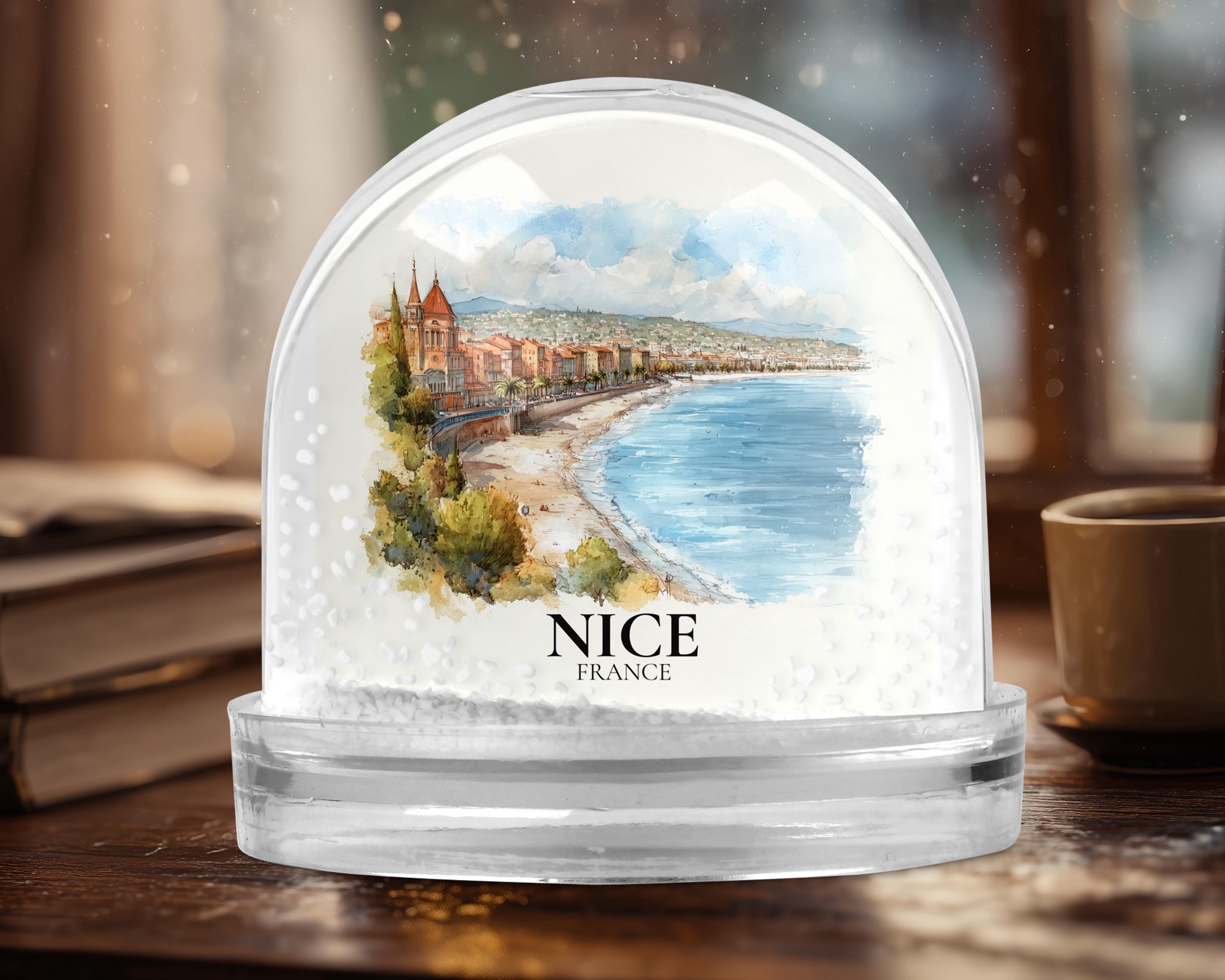 Nice France Snow Globe, Personalized Watercolor, Custom Travel Souvenir Keepsake City Dome