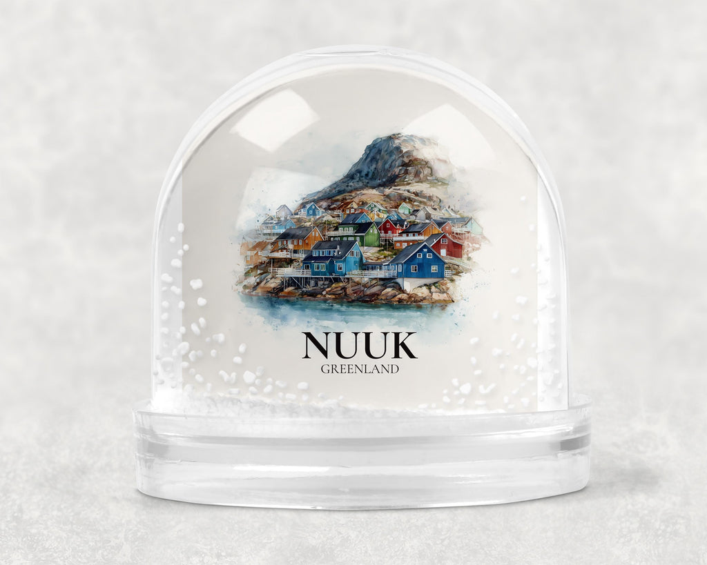 Nuuk Greenland Snow Globe, Personalized Watercolor, Custom Travel Souvenir Keepsake City Dome