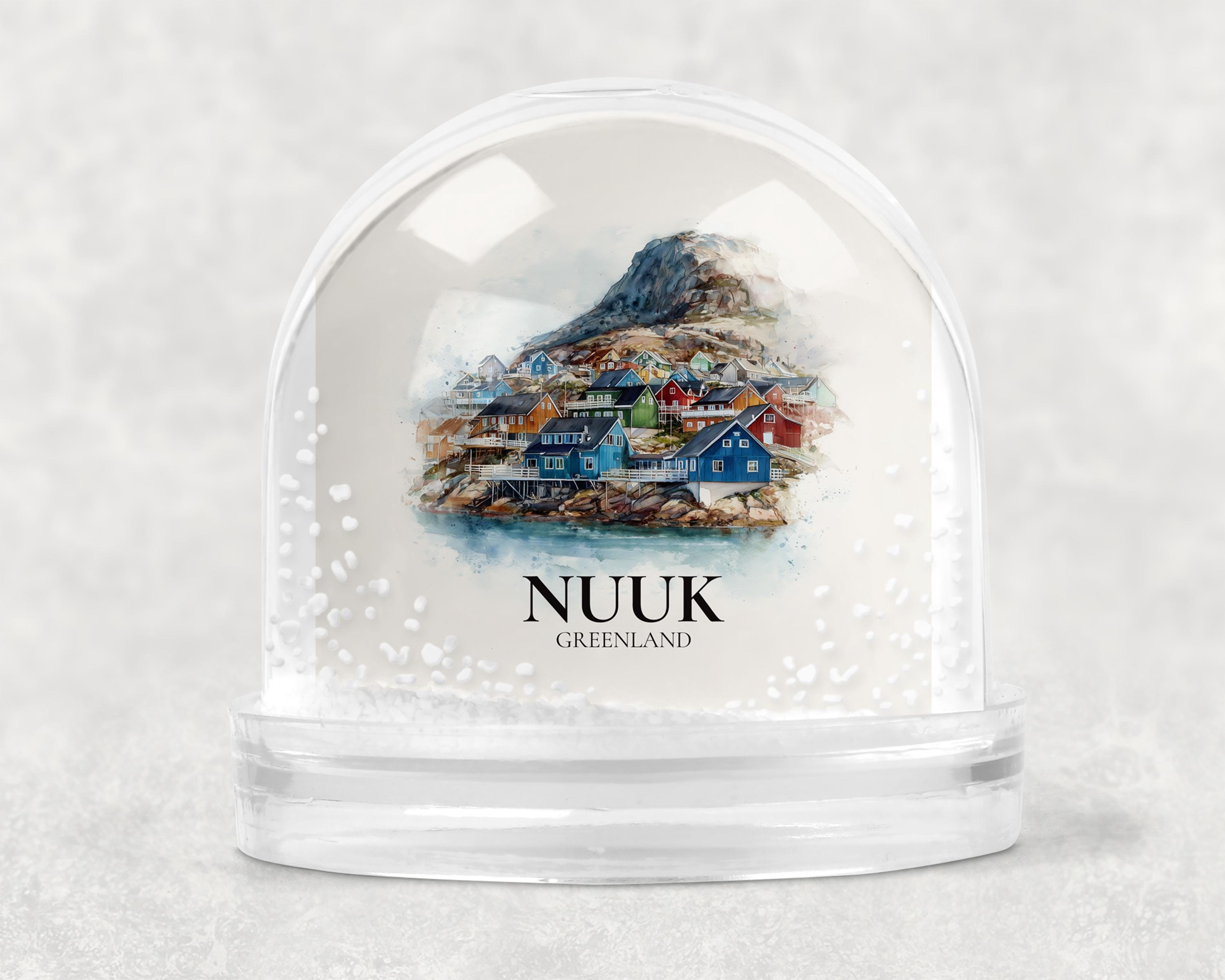 Nuuk Greenland Snow Globe, Personalized Watercolor, Custom Travel Souvenir Keepsake City Dome
