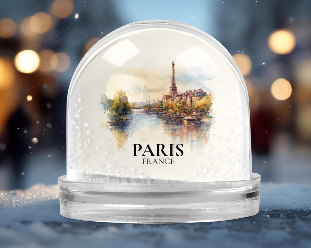 Paris France Snow Globe, Personalized Watercolor, Custom Travel Souvenir Keepsake City Dome
