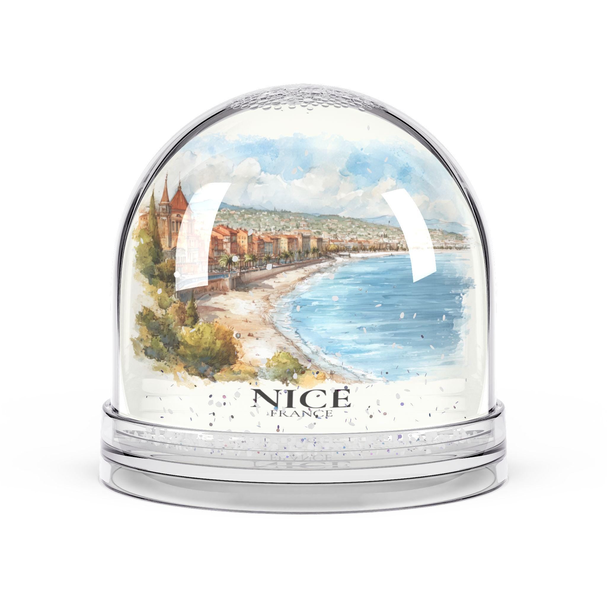 Nice France Snow Globe, Personalized Watercolor, Custom Travel Souvenir Keepsake City Dome