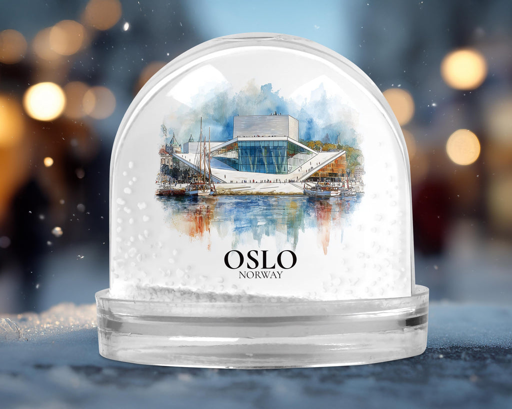 Oslo Norway Snow Globe, Personalized Watercolor, Custom Travel Souvenir Keepsake City Dome
