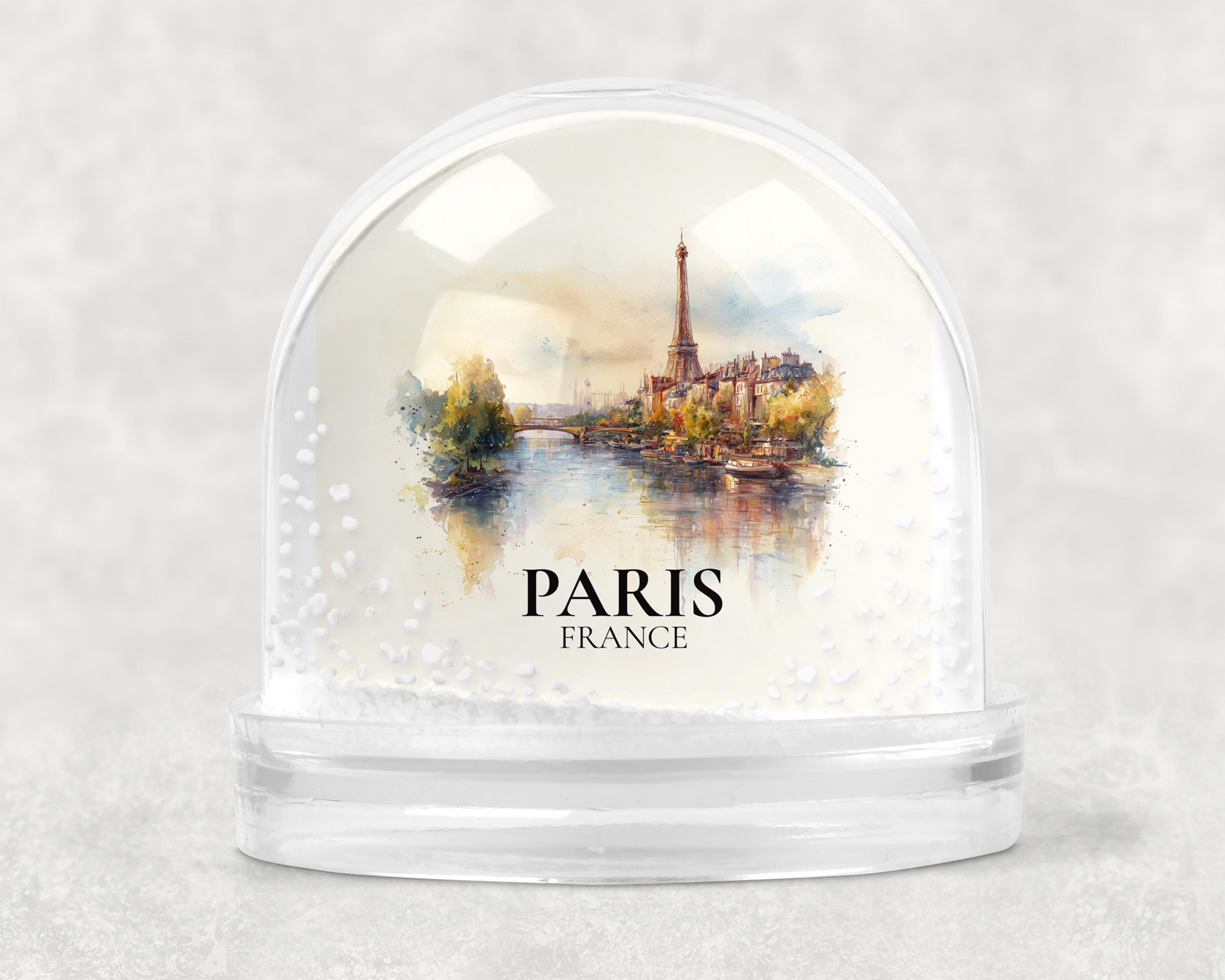 Paris France Snow Globe, Personalized Watercolor, Custom Travel Souvenir Keepsake City Dome