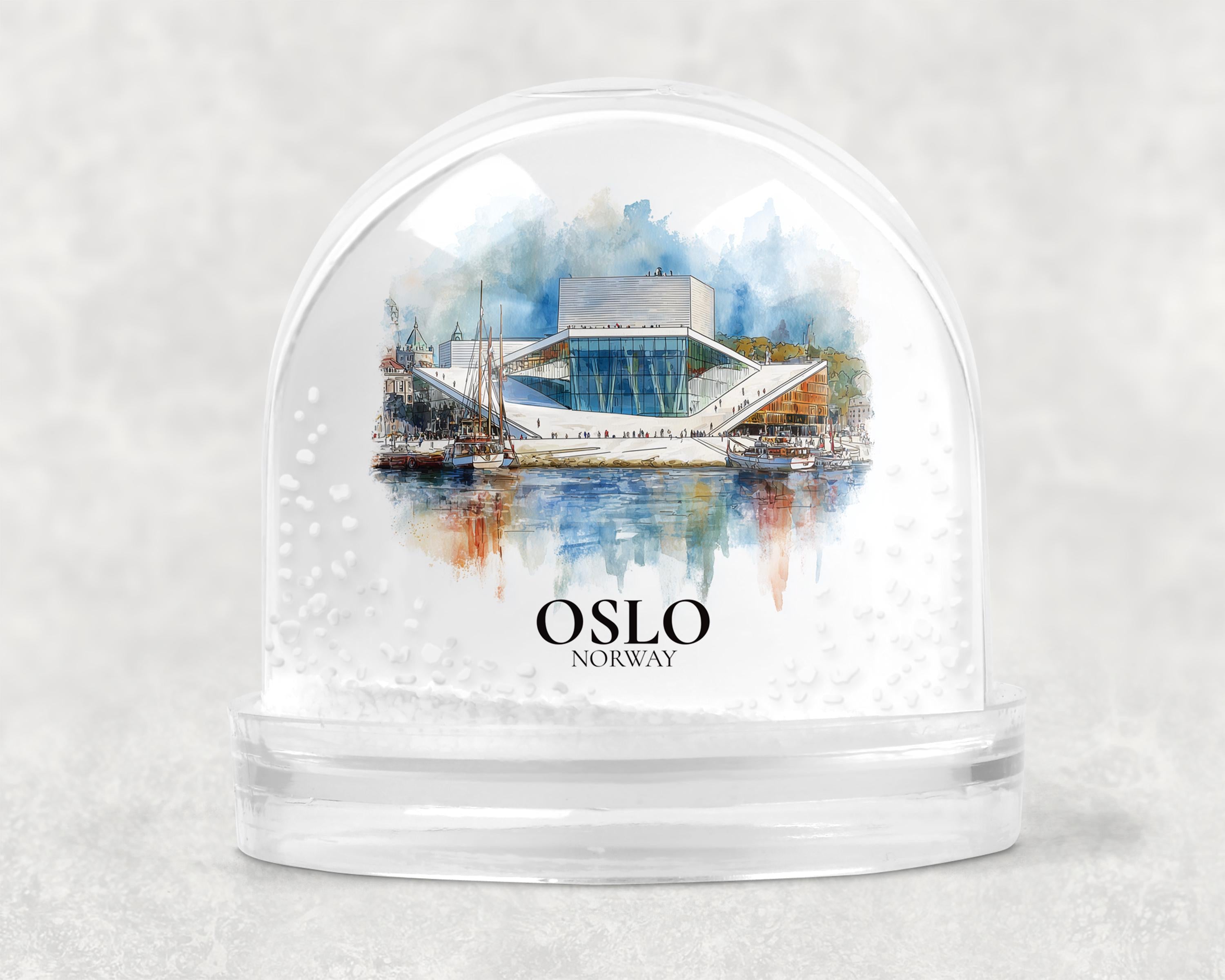 Oslo Norway Snow Globe, Personalized Watercolor, Custom Travel Souvenir Keepsake City Dome