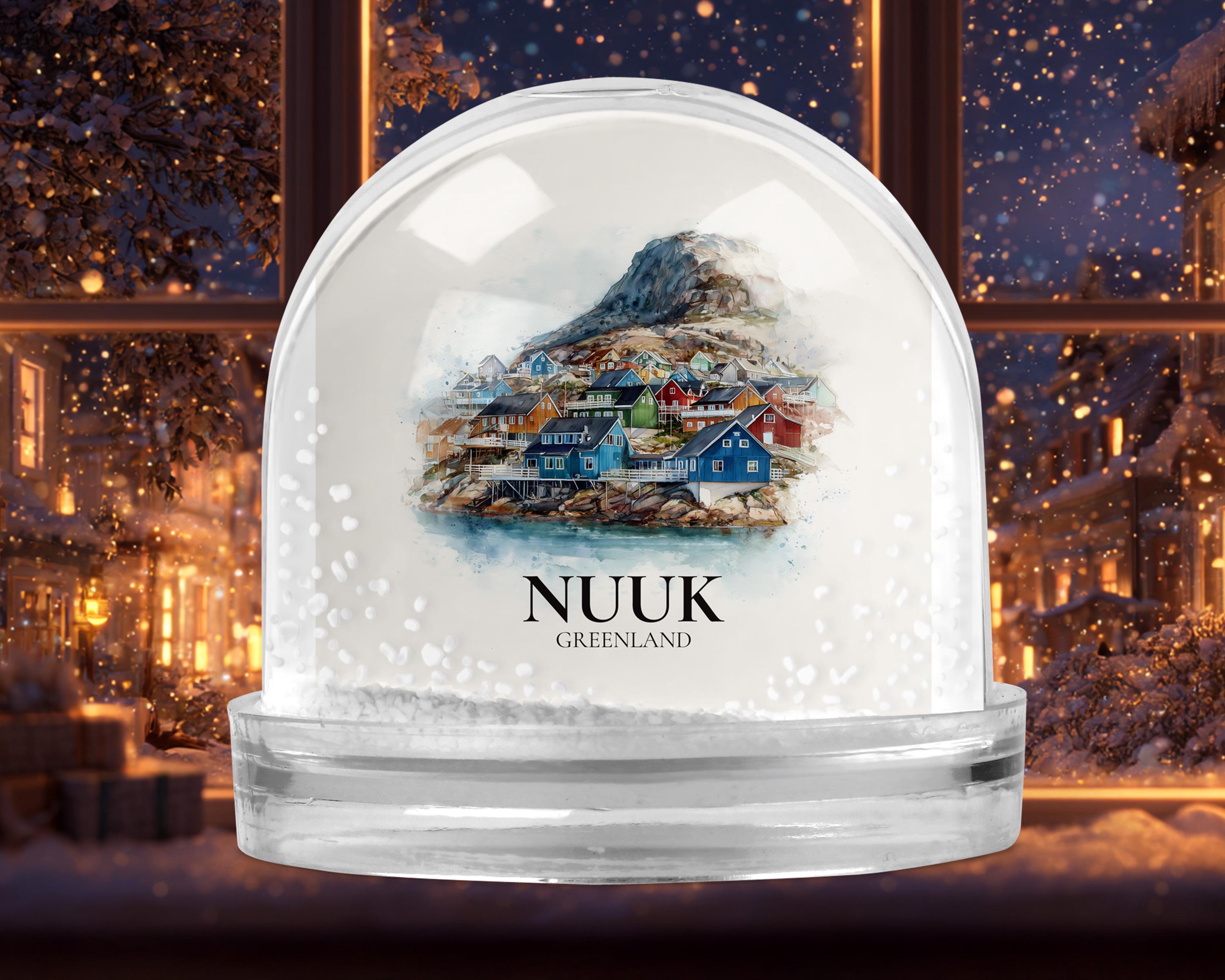 Nuuk Greenland Snow Globe, Personalized Watercolor, Custom Travel Souvenir Keepsake City Dome