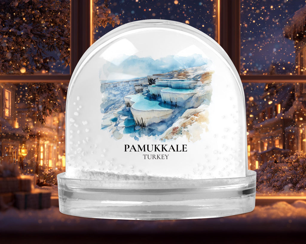 Pamukkale Turkey Snow Globe, Personalized Watercolor, Custom Travel Souvenir Keepsake City Dome