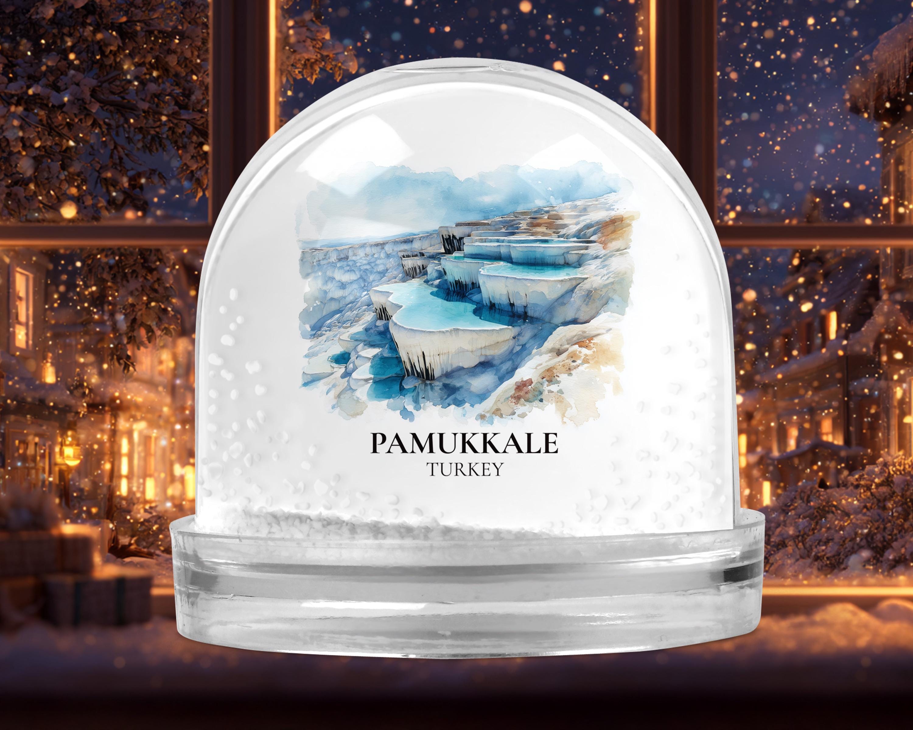 Pamukkale Turkey Snow Globe, Personalized Watercolor, Custom Travel Souvenir Keepsake City Dome