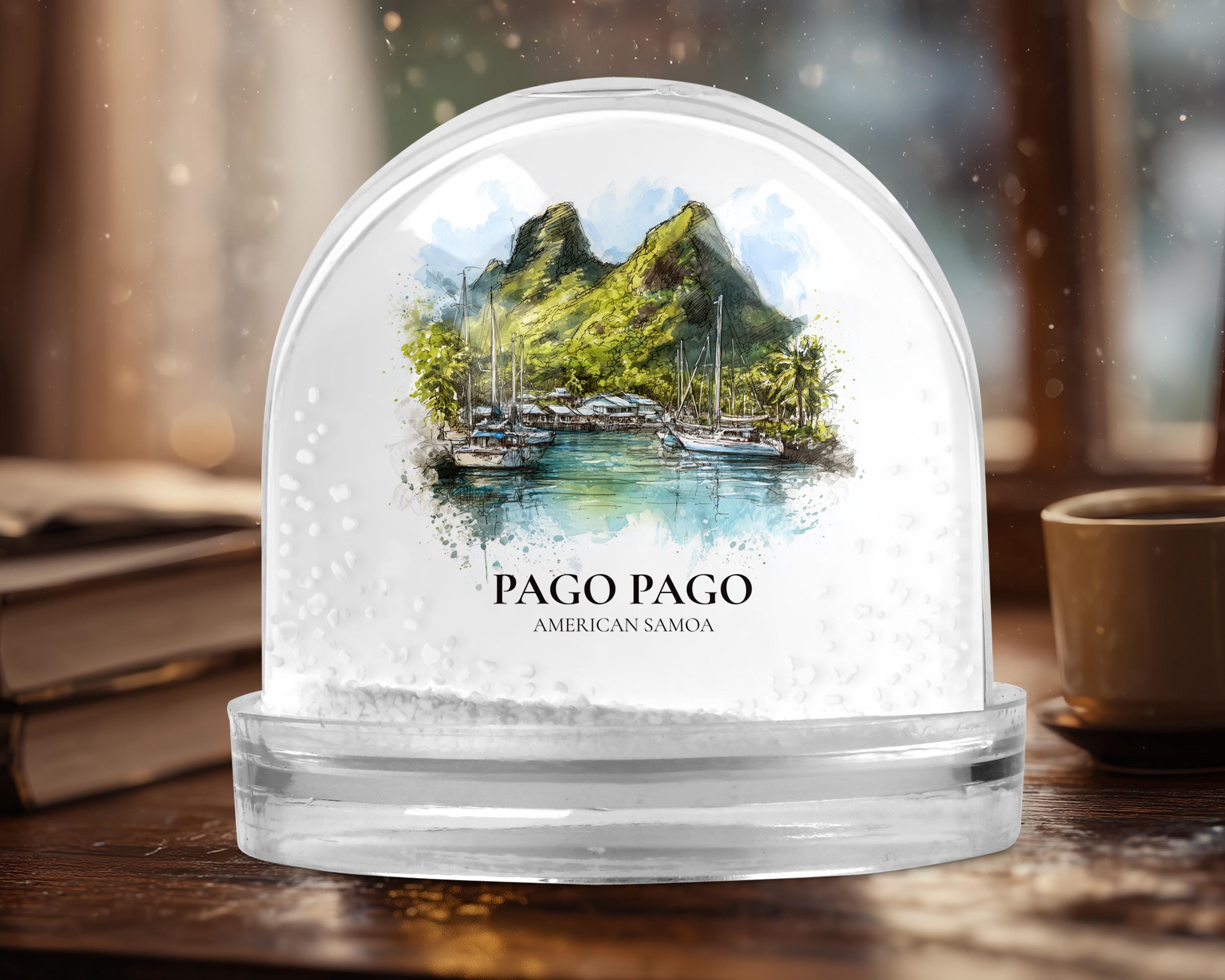 Pago Pago American Samoa Snow Globe, Personalized Watercolor, Custom Travel Souvenir Keepsake City Dome