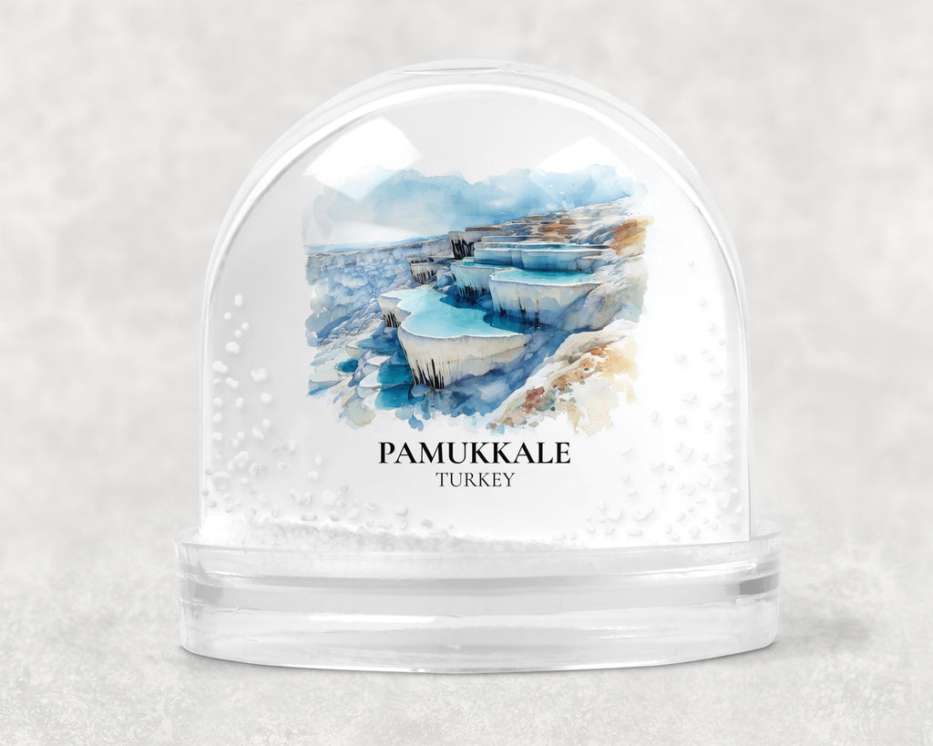 Pamukkale Turkey Snow Globe, Personalized Watercolor, Custom Travel Souvenir Keepsake City Dome