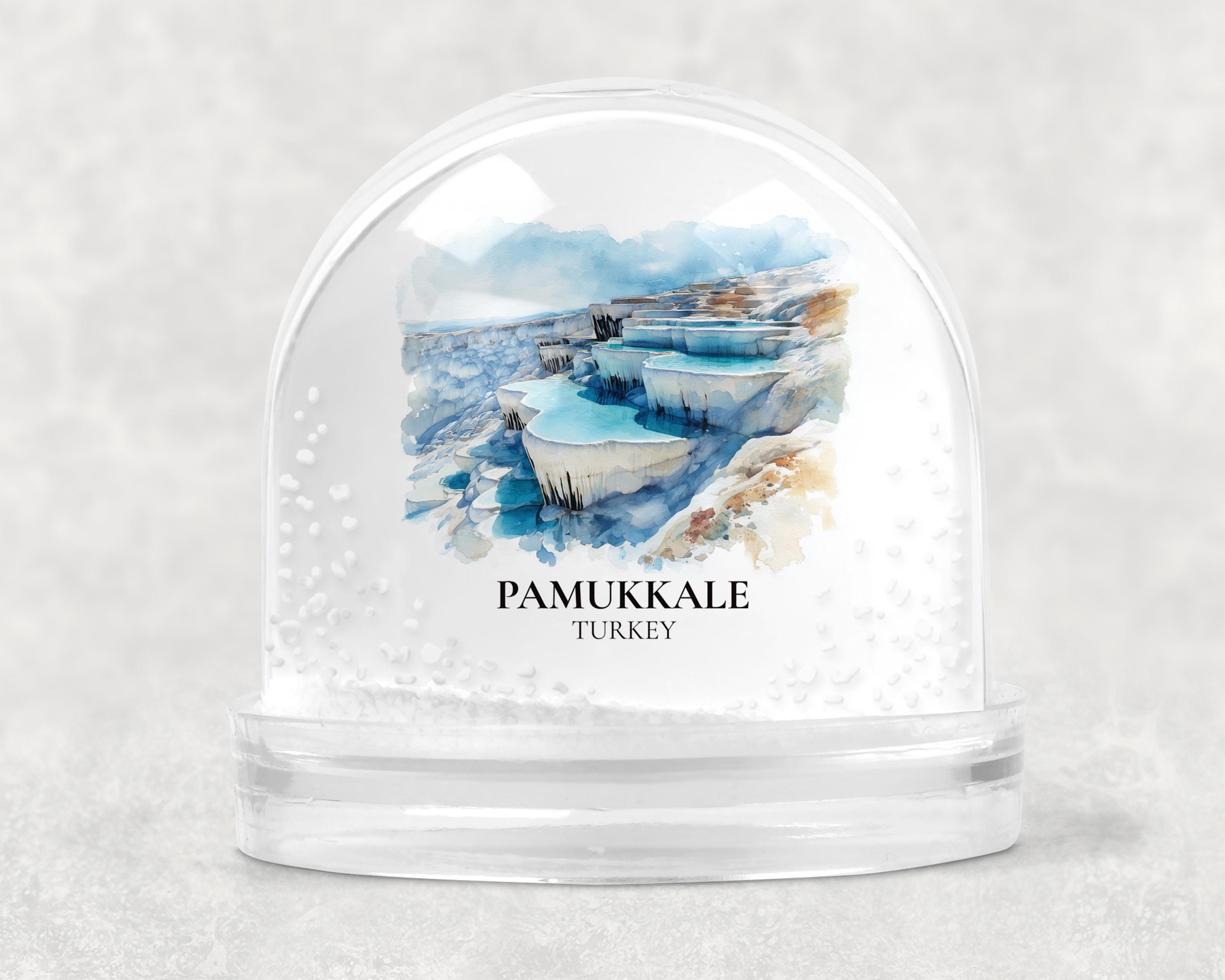Pamukkale Turkey Snow Globe, Personalized Watercolor, Custom Travel Souvenir Keepsake City Dome