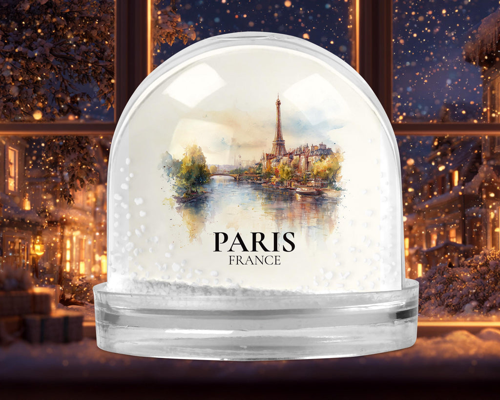 Paris France Snow Globe, Personalized Watercolor, Custom Travel Souvenir Keepsake City Dome