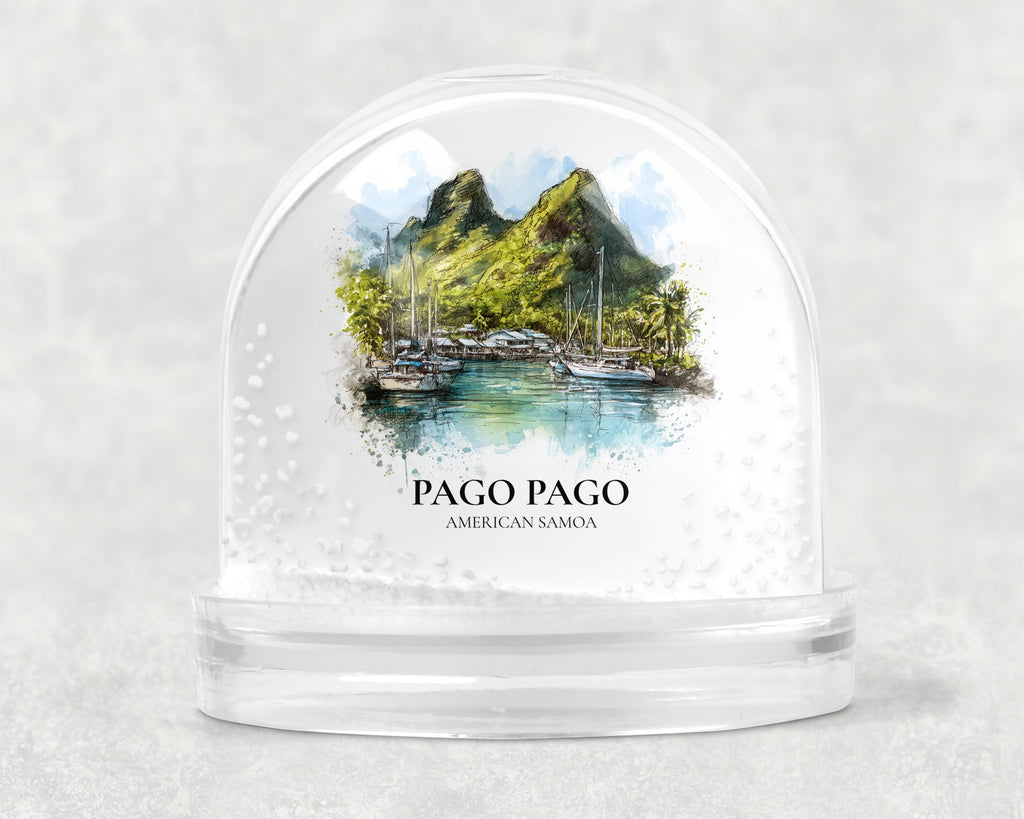 Pago Pago American Samoa Snow Globe, Personalized Watercolor, Custom Travel Souvenir Keepsake City Dome