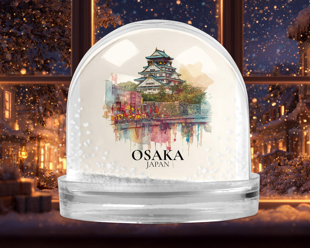 Osaka Snow Globe Japan, Personalized Watercolor, Custom Travel Souvenir Keepsake City Dome
