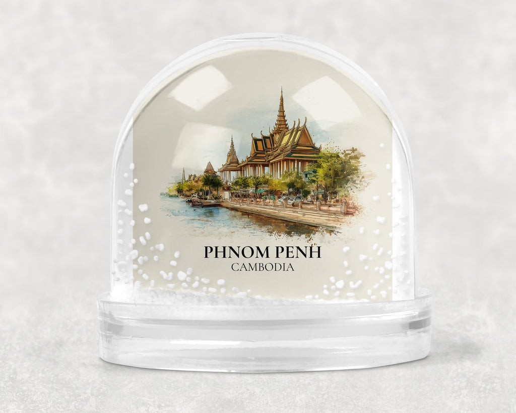 Phnom Penh Cambodia Snow Globe, Personalized Watercolor, Custom Travel Souvenir Keepsake City Dome