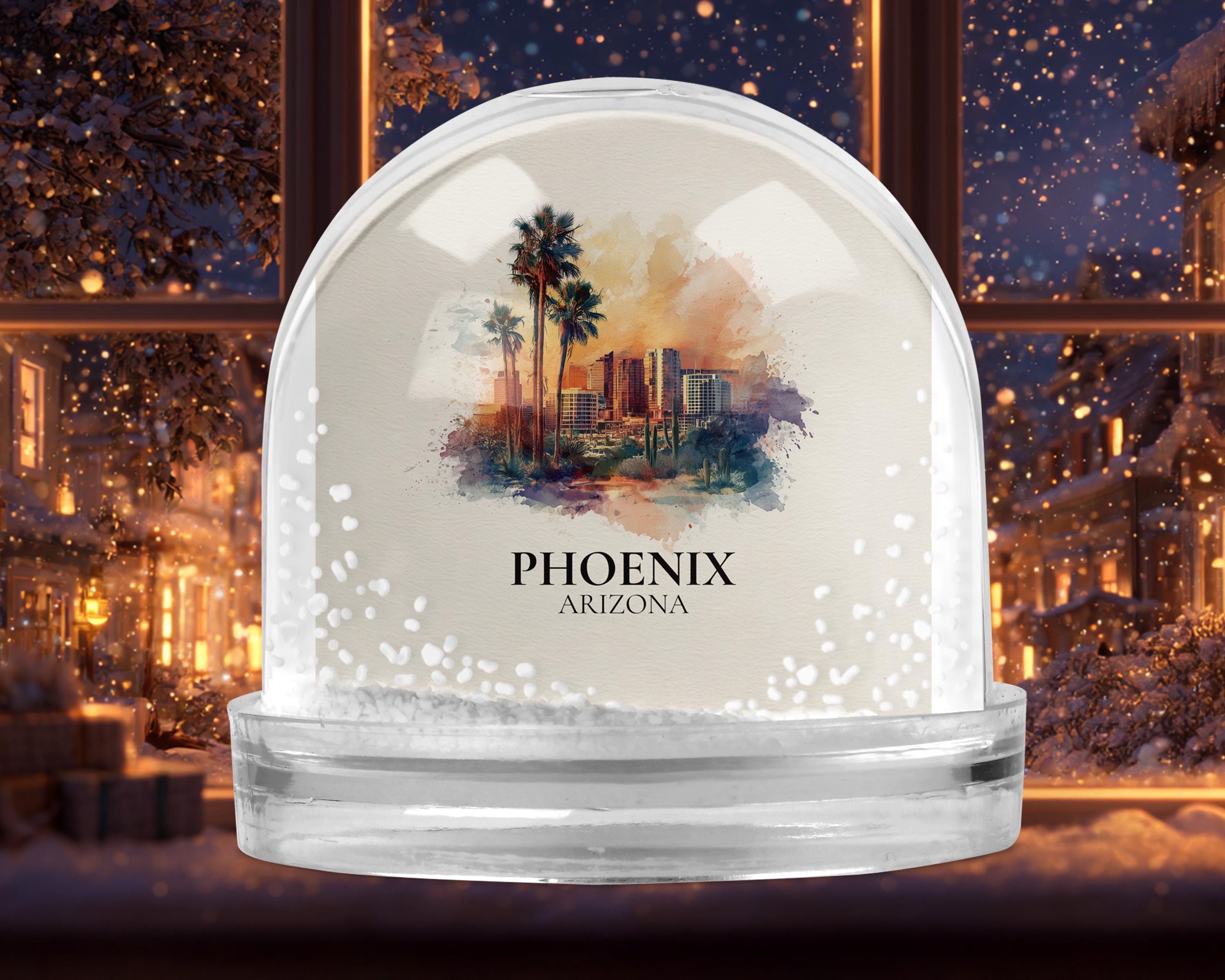 Phoenix Arizona Snow Globe, Personalized Watercolor, Custom Travel Souvenir Keepsake City Dome