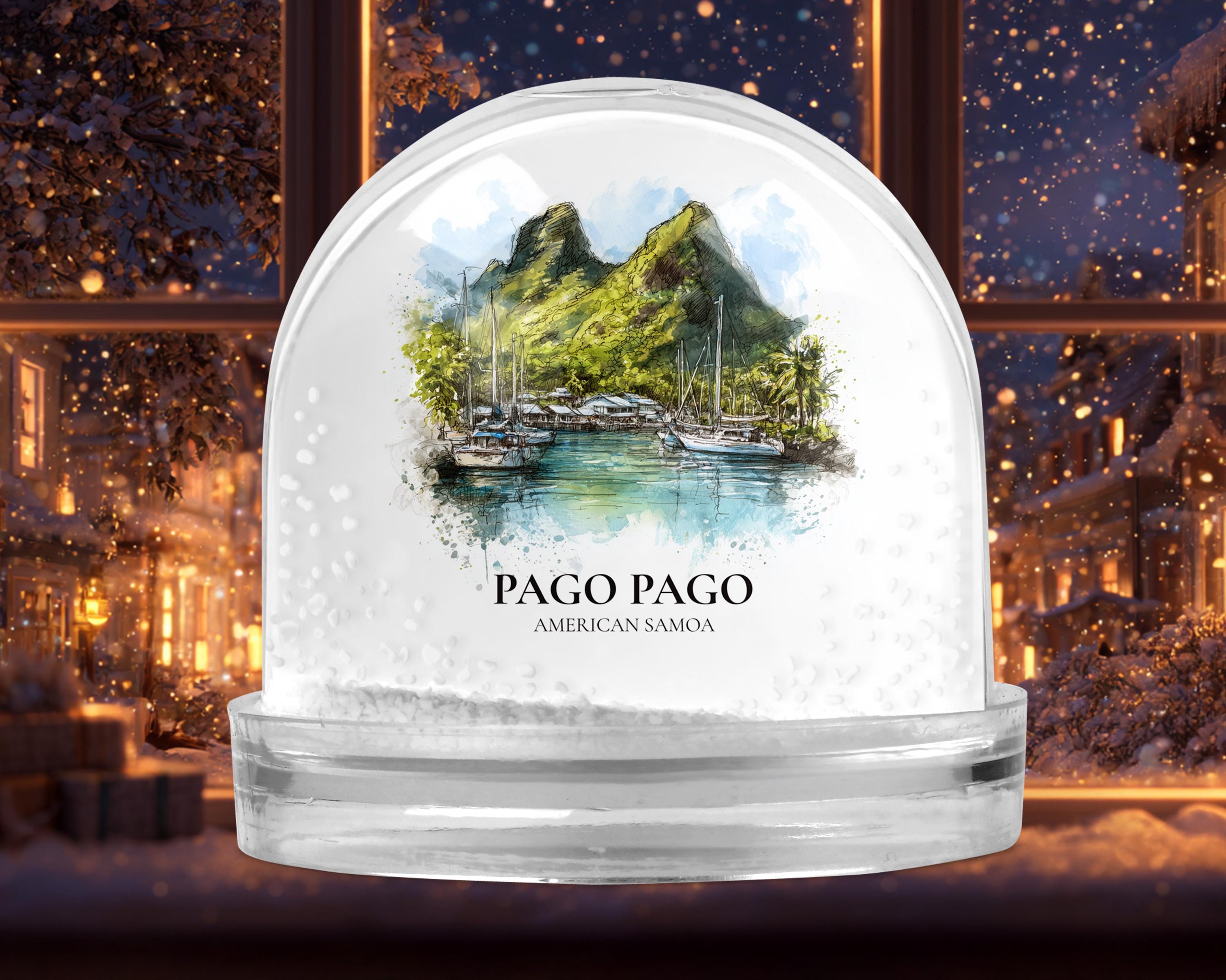 Pago Pago American Samoa Snow Globe, Personalized Watercolor, Custom Travel Souvenir Keepsake City Dome