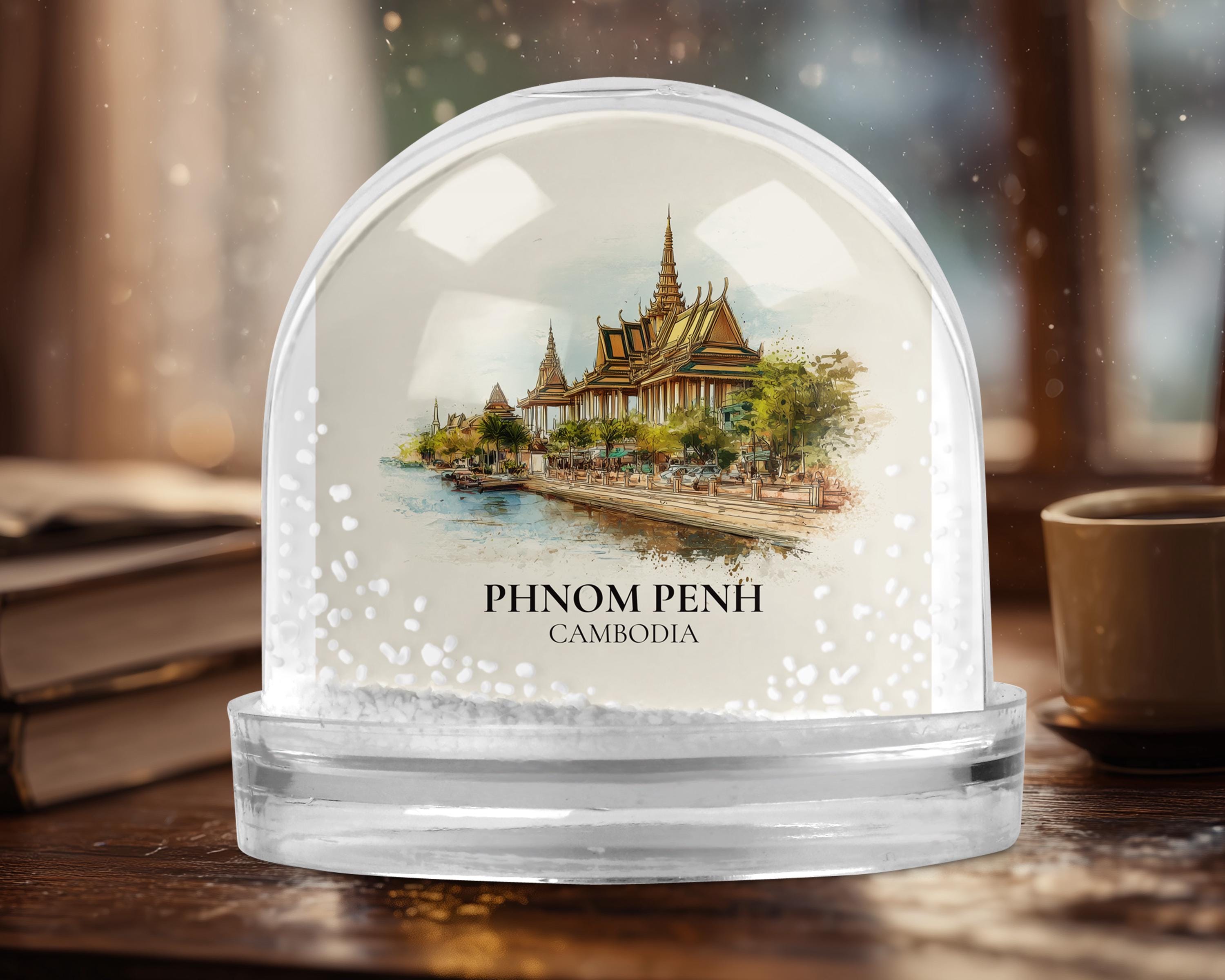 Phnom Penh Cambodia Snow Globe, Personalized Watercolor, Custom Travel Souvenir Keepsake City Dome