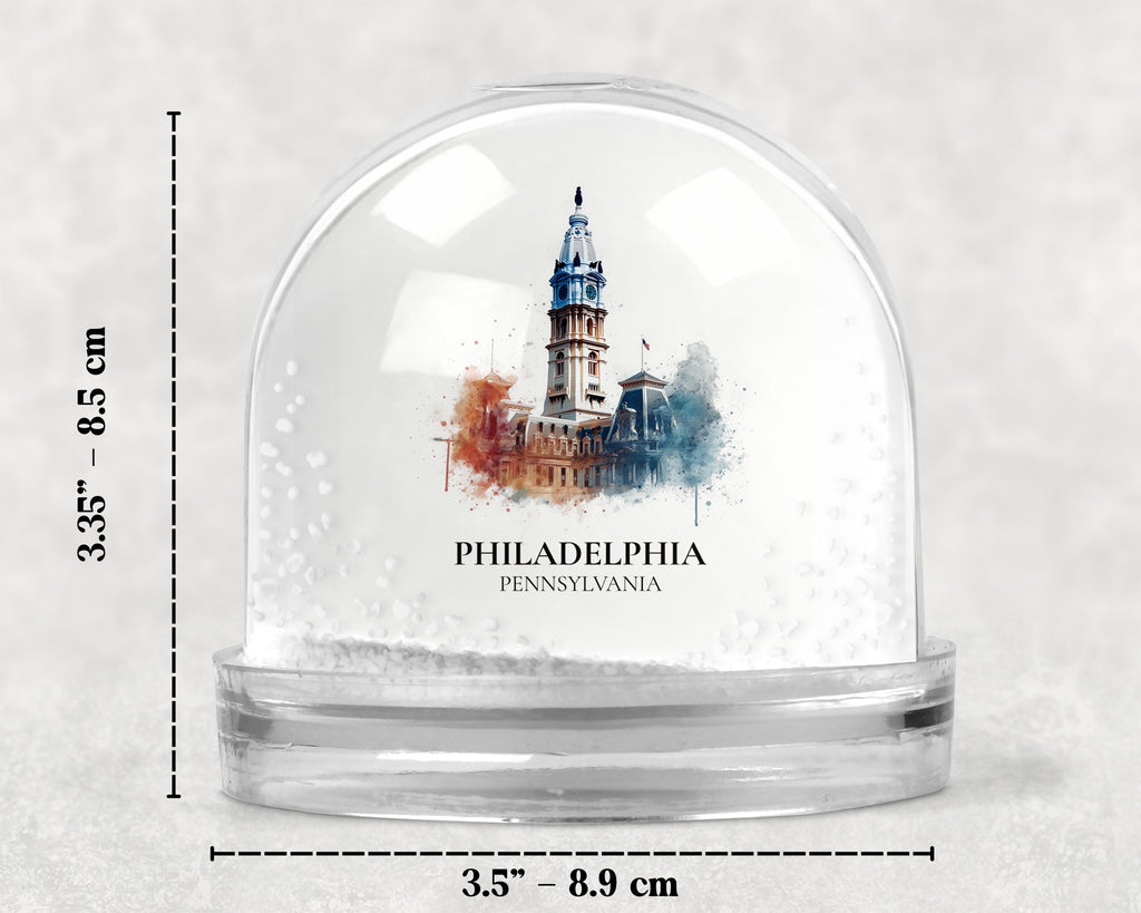 Philadelphia Pennsylvania Snow Globe, Personalized Watercolor, Custom Travel Souvenir Keepsake City Dome