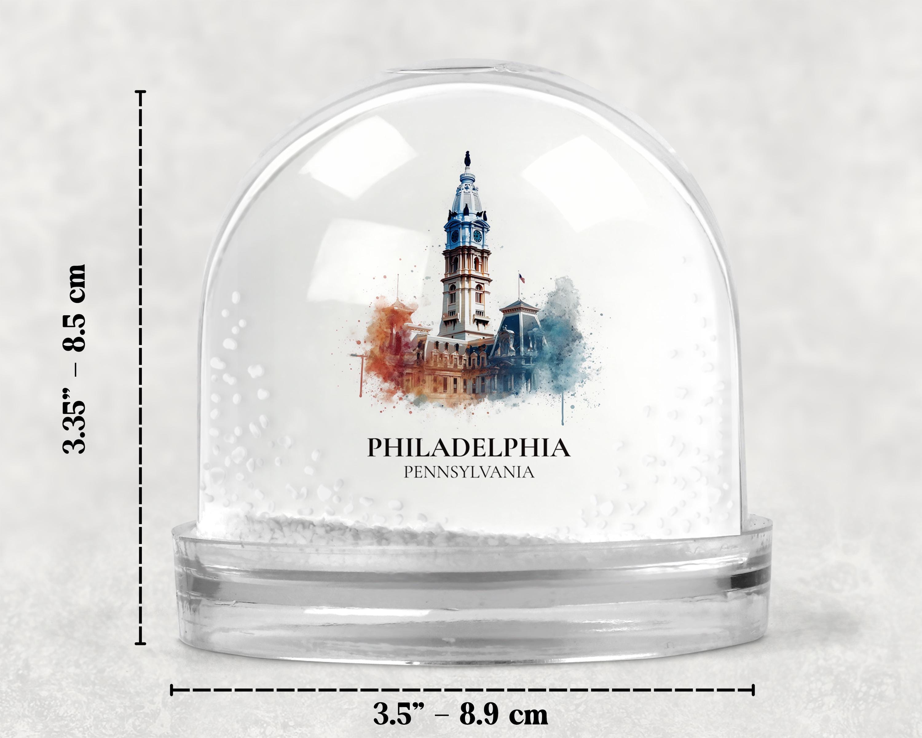 Philadelphia Pennsylvania Snow Globe, Personalized Watercolor, Custom Travel Souvenir Keepsake City Dome