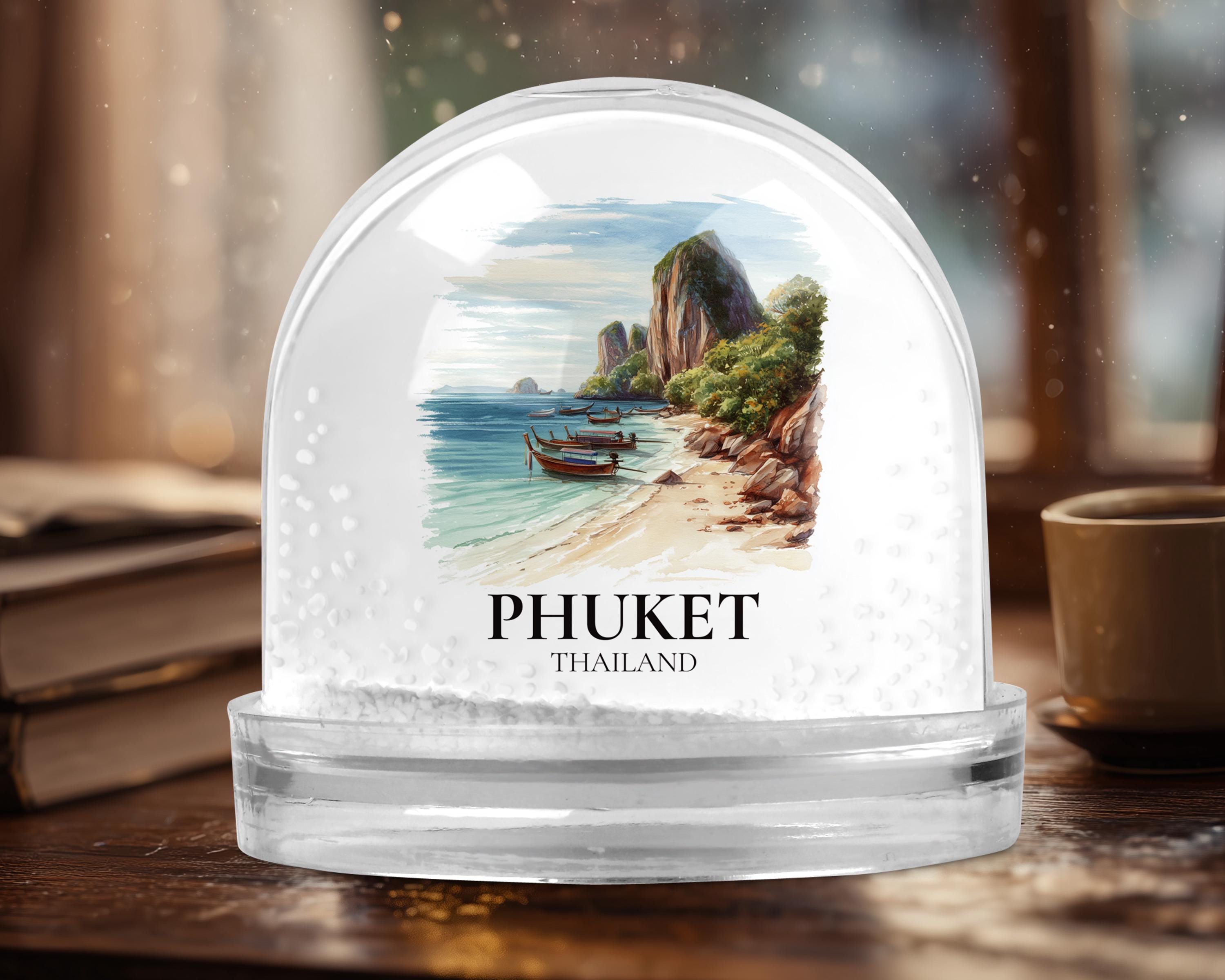 Phuket Thailand Snow Globe, Personalized Watercolor, Custom Travel Souvenir Keepsake City Dome