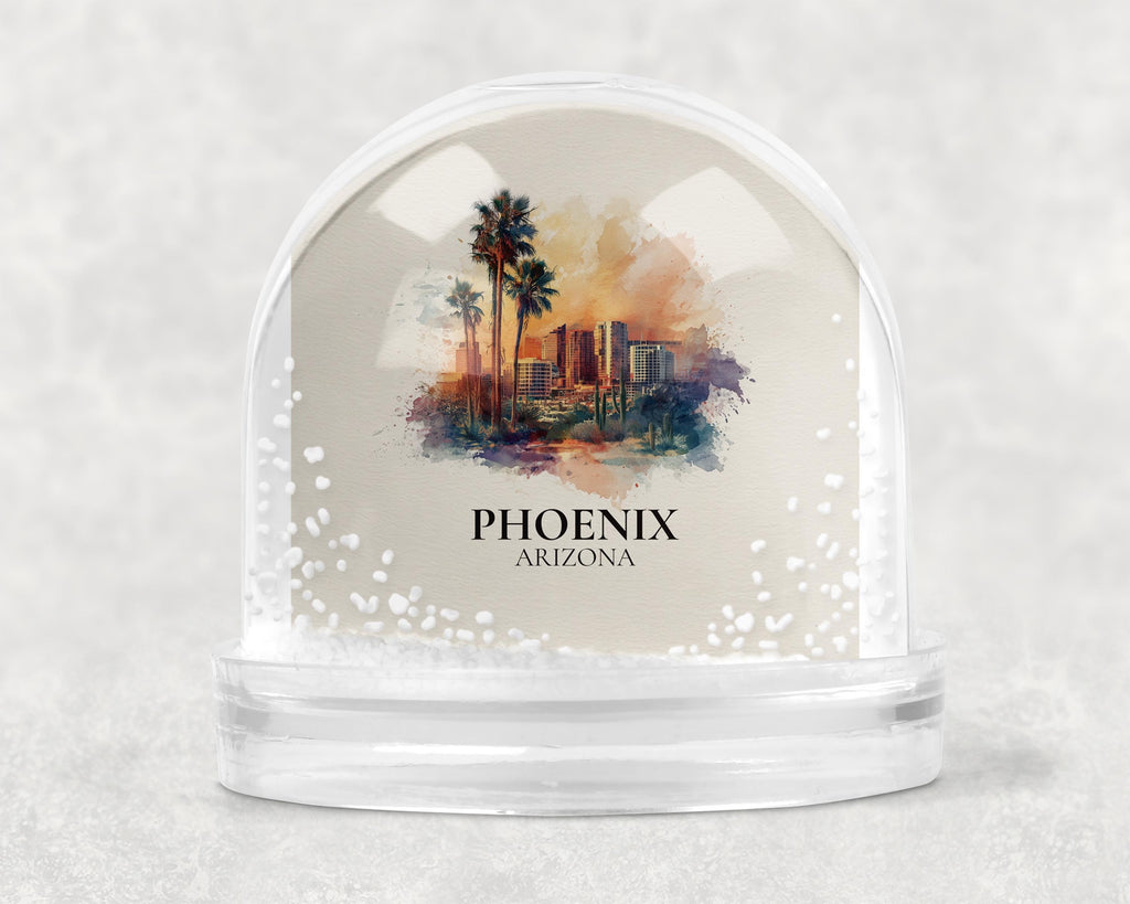 Phoenix Arizona Snow Globe, Personalized Watercolor, Custom Travel Souvenir Keepsake City Dome