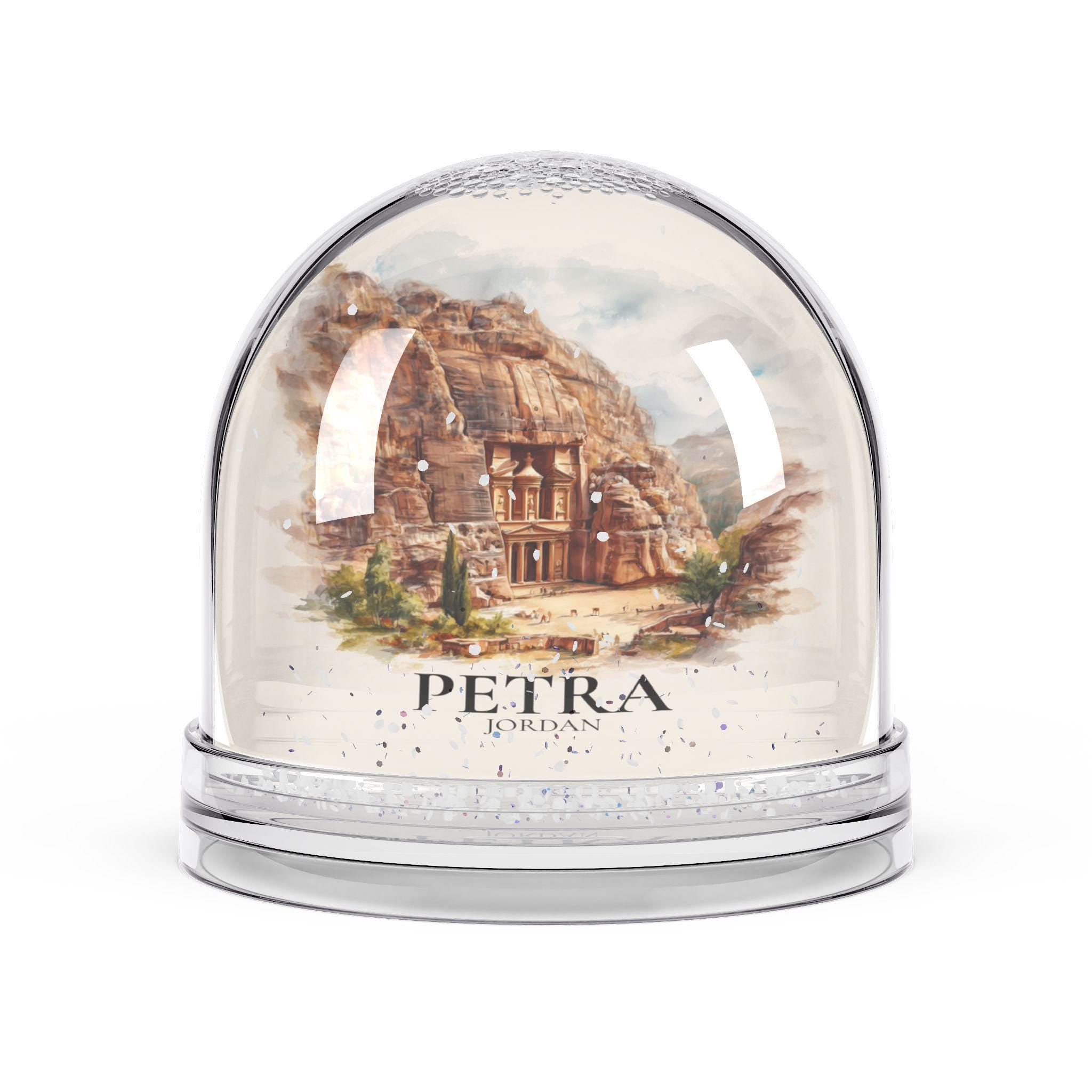 Petra Jordan Snow Globe, Personalized Watercolor, Custom Travel Souvenir Keepsake City Dome