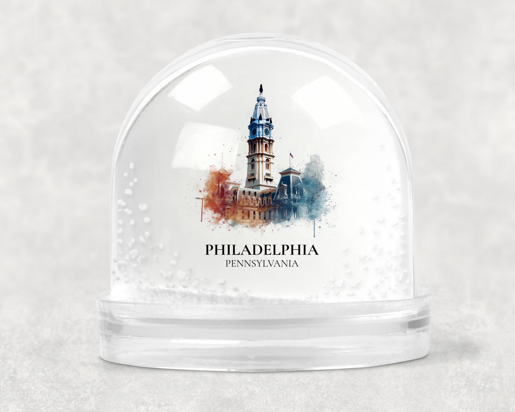 Philadelphia Pennsylvania Snow Globe, Personalized Watercolor, Custom Travel Souvenir Keepsake City Dome