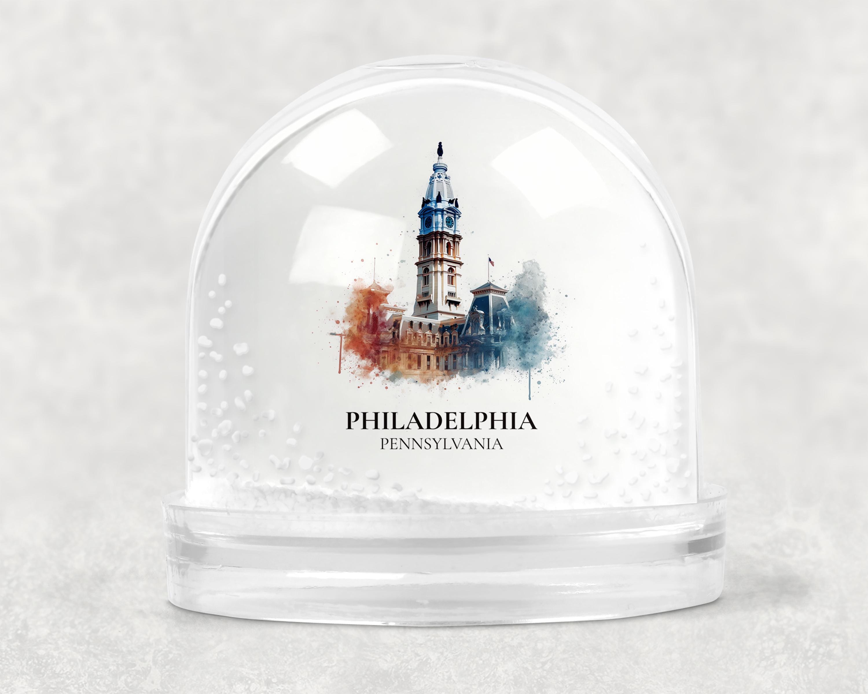 Philadelphia Pennsylvania Snow Globe, Personalized Watercolor, Custom Travel Souvenir Keepsake City Dome