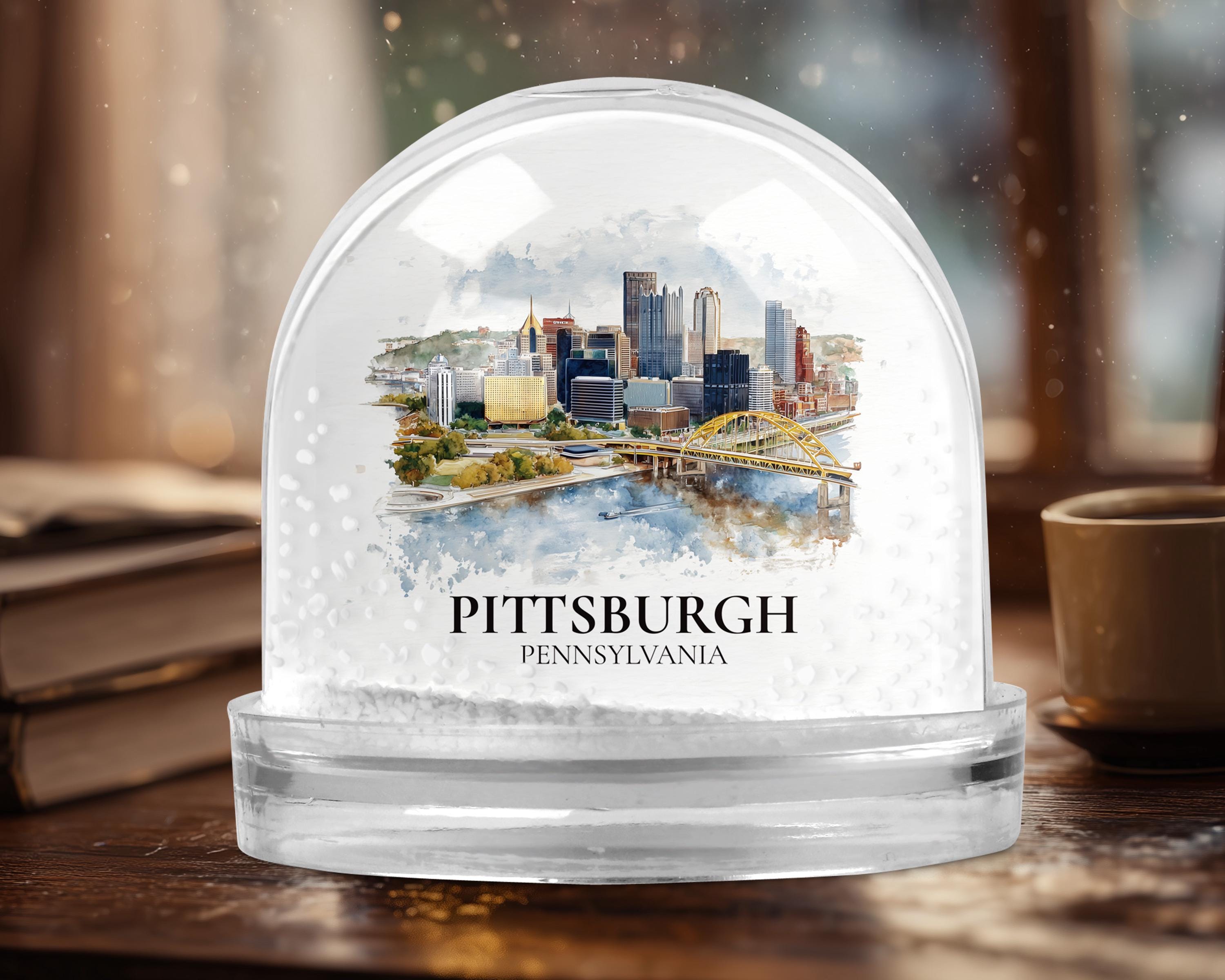 Pittsburgh Pennsylvania Snow Globe, Personalized Watercolor, Custom Travel Souvenir Keepsake City Dome
