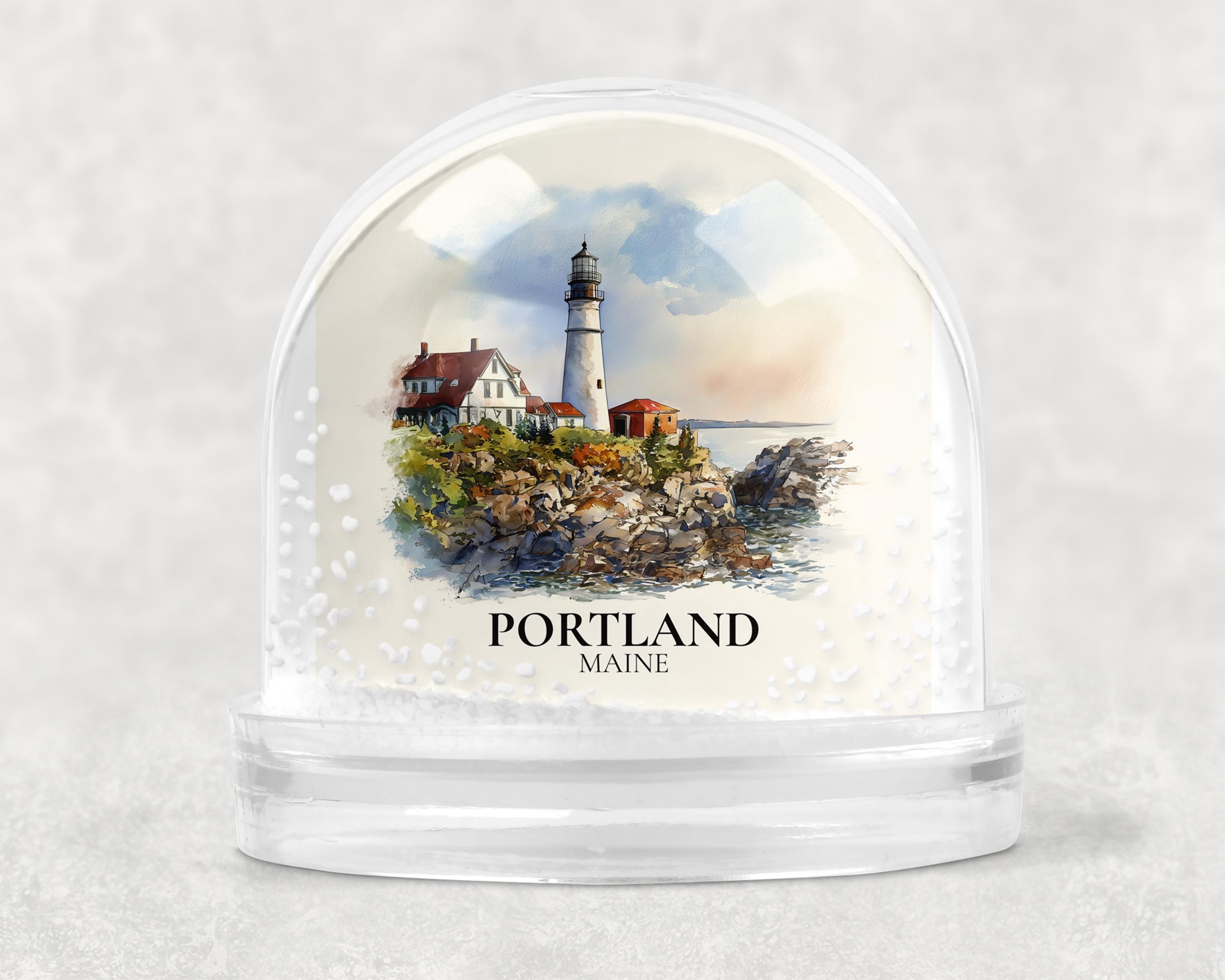 Portland Maine Snow Globe, Personalized Watercolor, Custom Travel Souvenir Keepsake City Dome