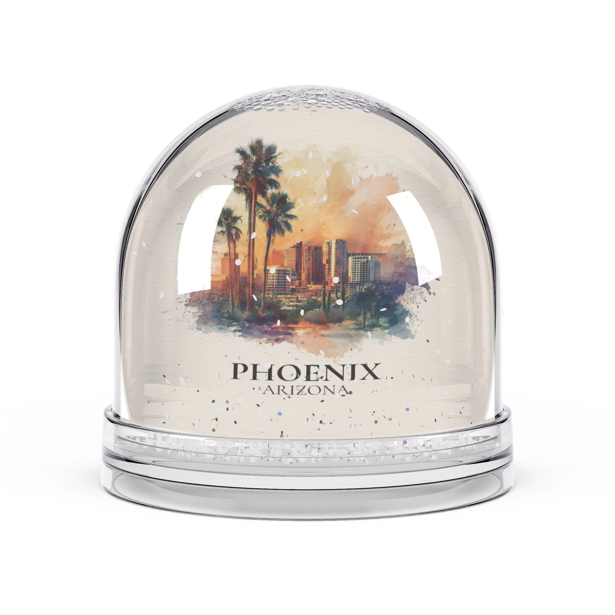 Phoenix Arizona Snow Globe, Personalized Watercolor, Custom Travel Souvenir Keepsake City Dome
