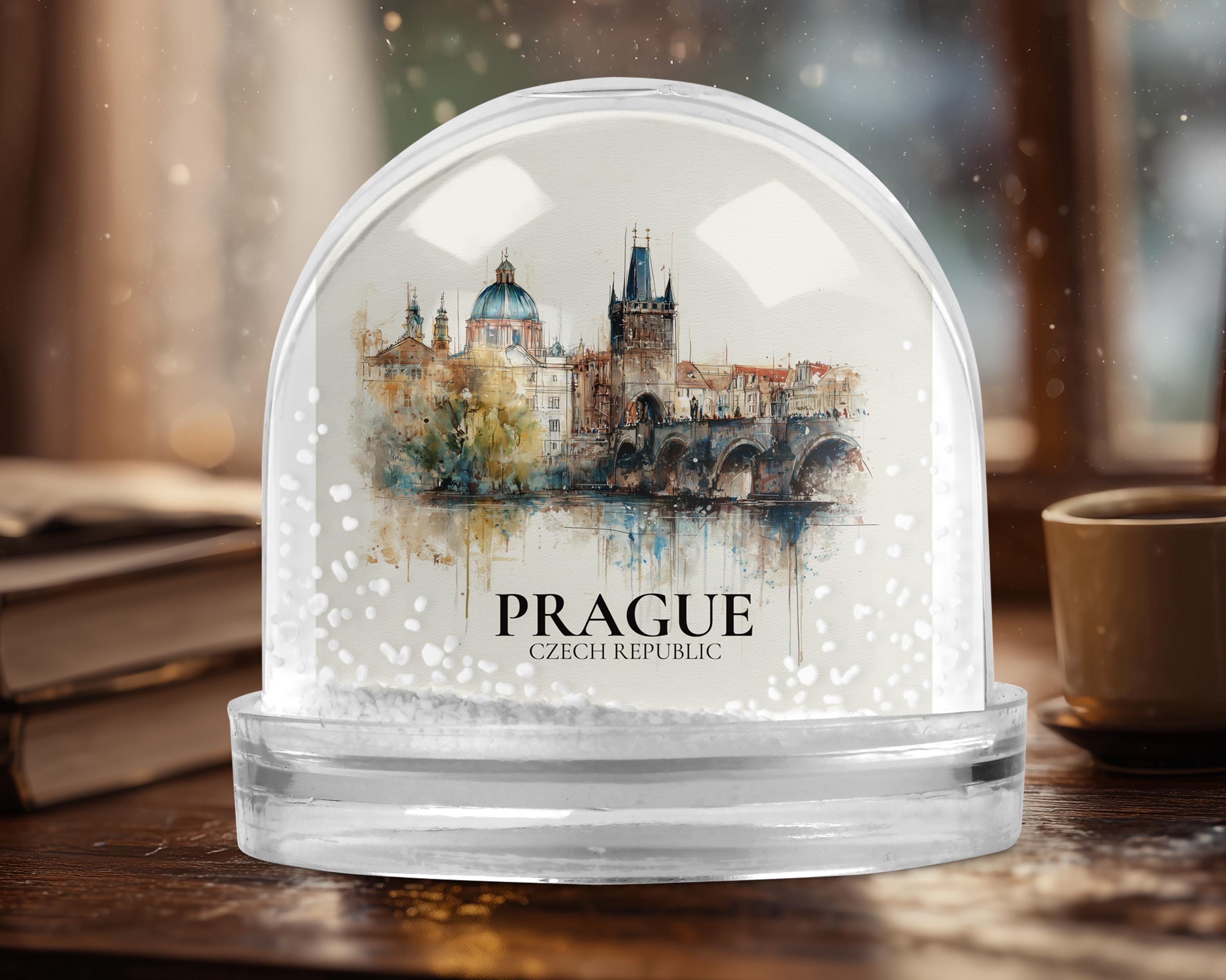 Prague Snow Globe Czech Republic Decor, Personalized Watercolor, Custom Travel Souvenir Keepsake City Dome