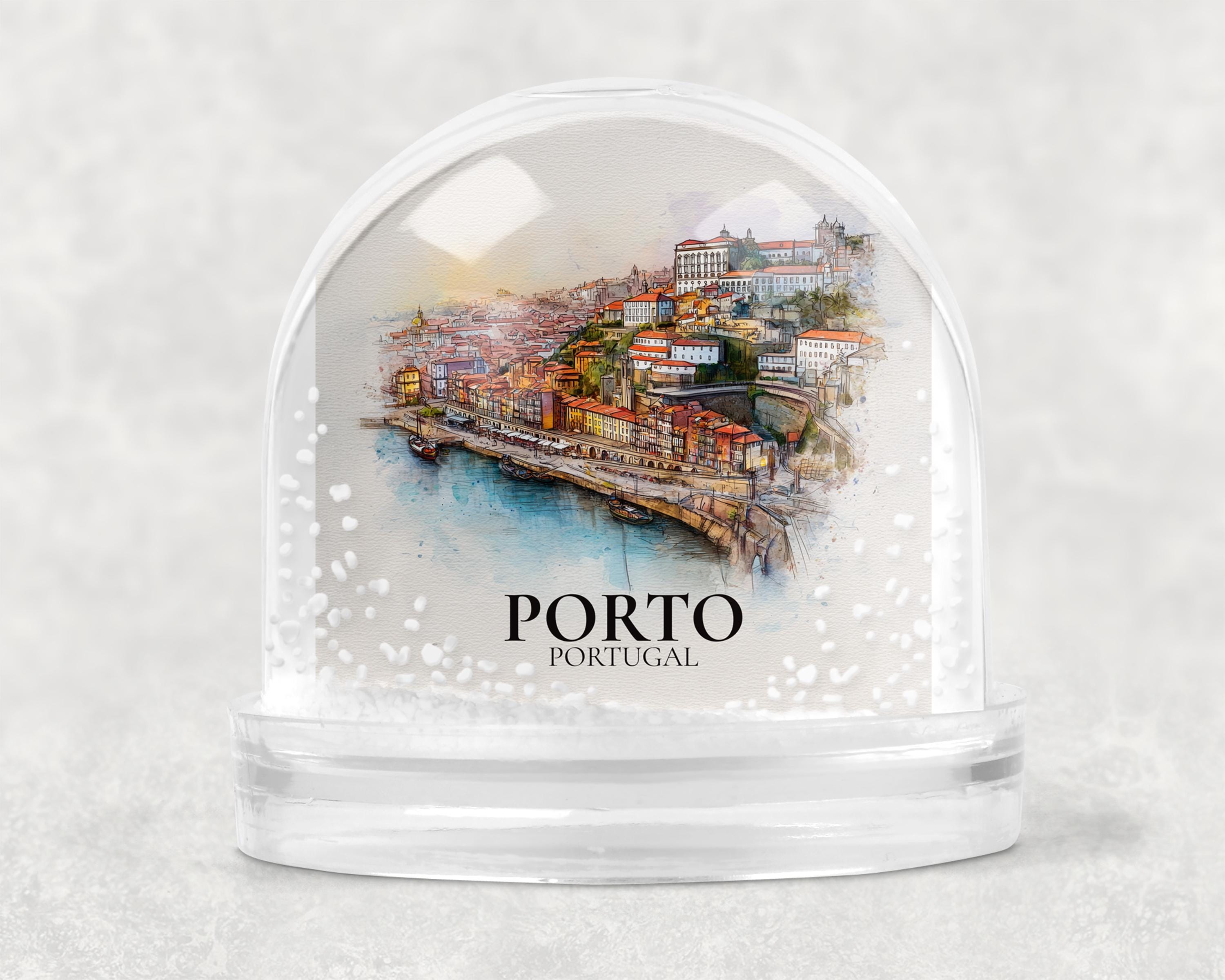 Porto Portugal Snow Globe, Personalized Watercolor, Custom Travel Souvenir Keepsake City Dome
