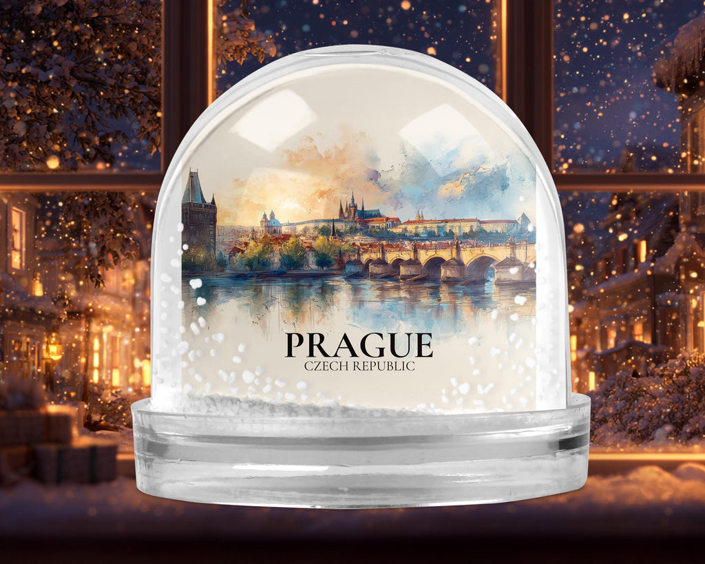 Prague Snow Globe, Personalized Czech Republic Watercolor, Custom Travel Souvenir Keepsake City Dome